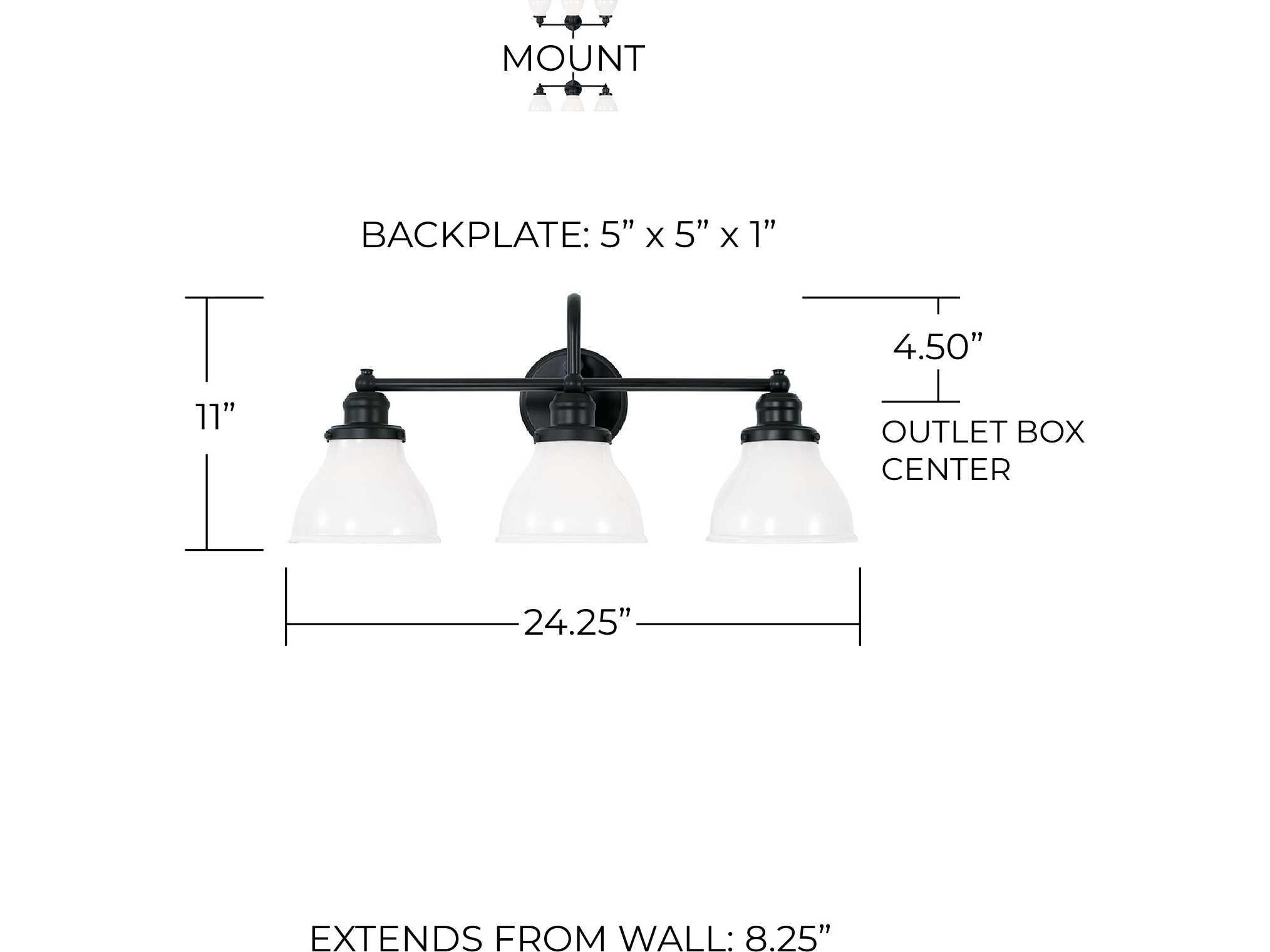 Capital Lighting Baxter 3-Light Matte Black Glass Vanity Light