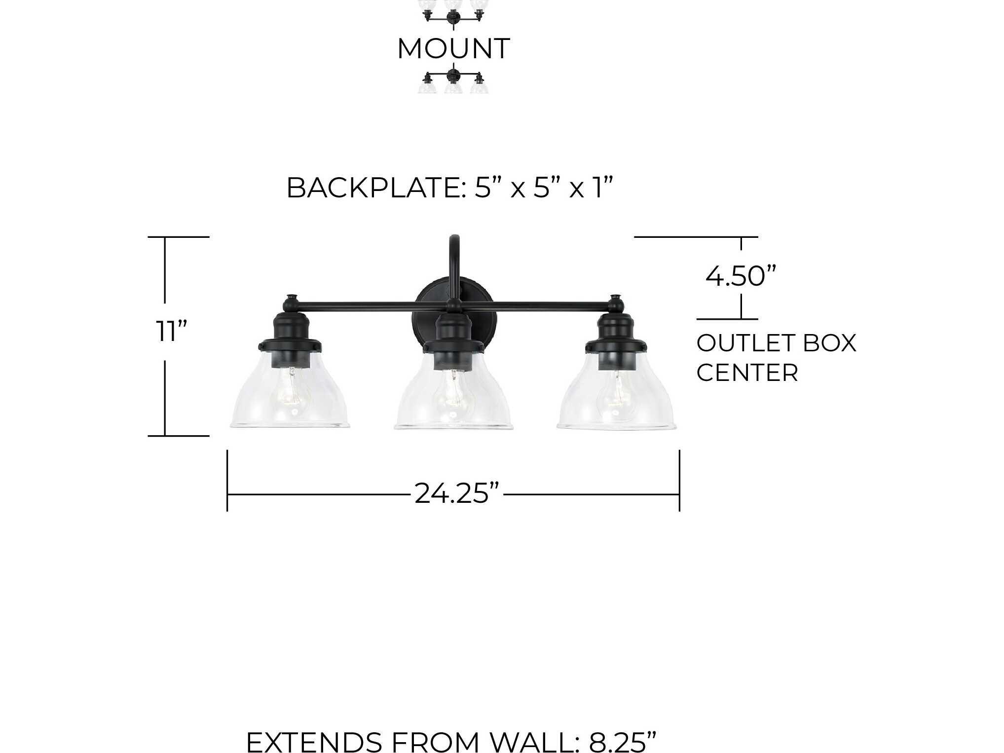Capital Lighting Baxter 3-Light Matte Black Glass Vanity Light