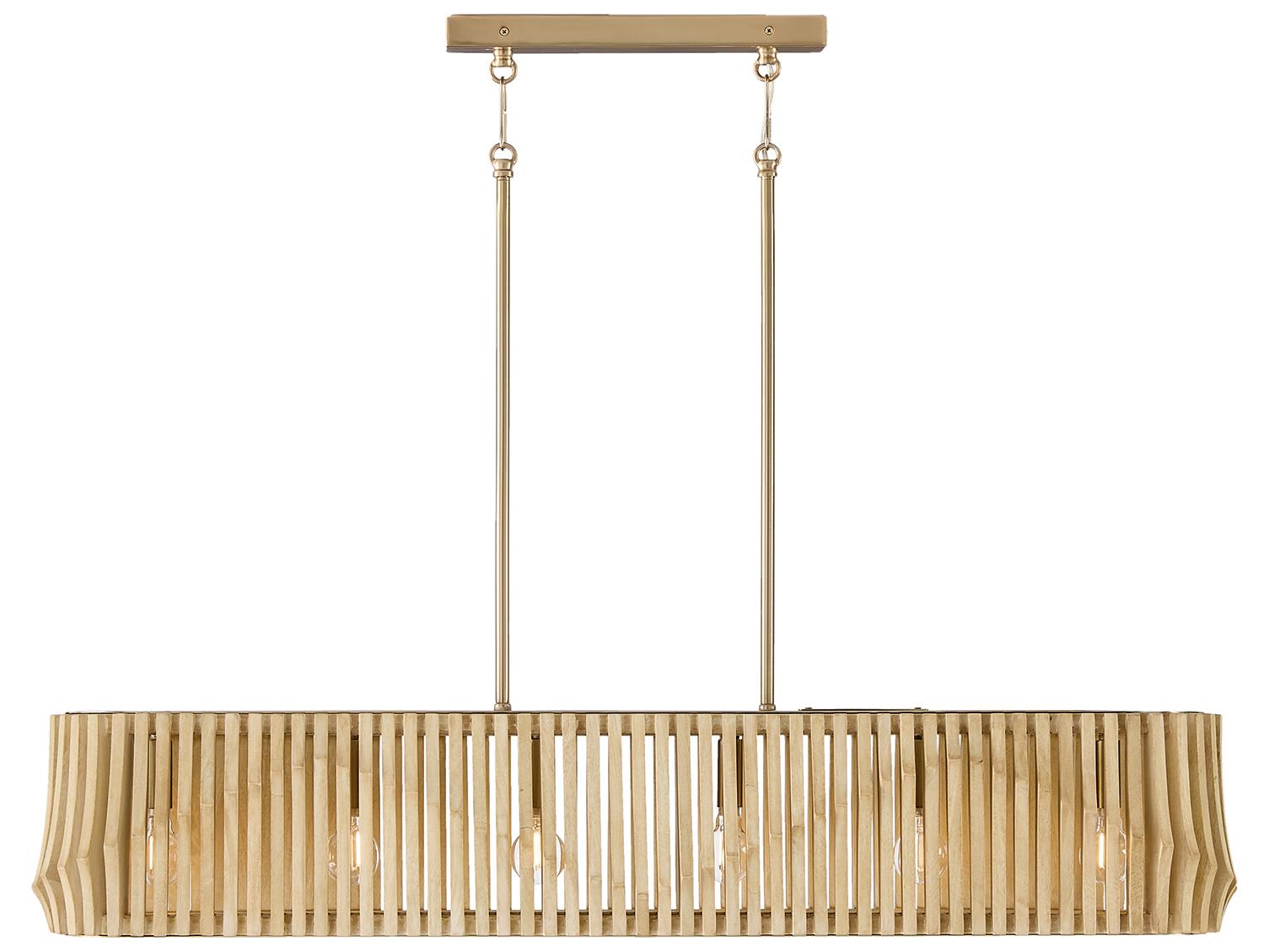 Capital Lighting Archer 6-light Blonde Wood And Matte Brass Geometric Linear Island Pendant