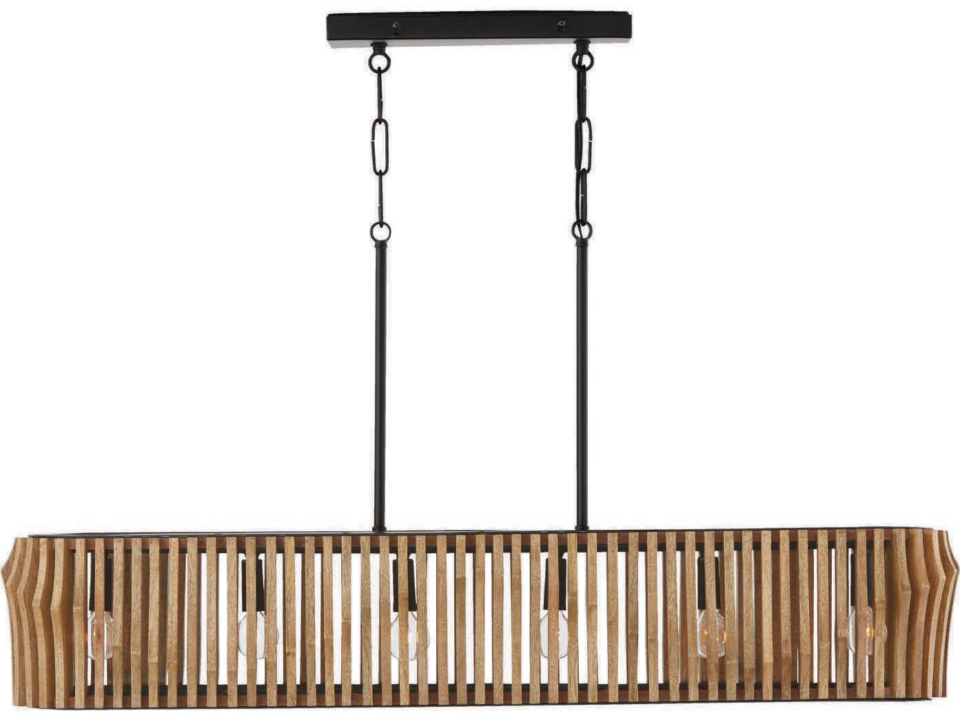 Capital Lighting Archer 6-Light Light Wood Matte Black Brown Linear Island Pendant