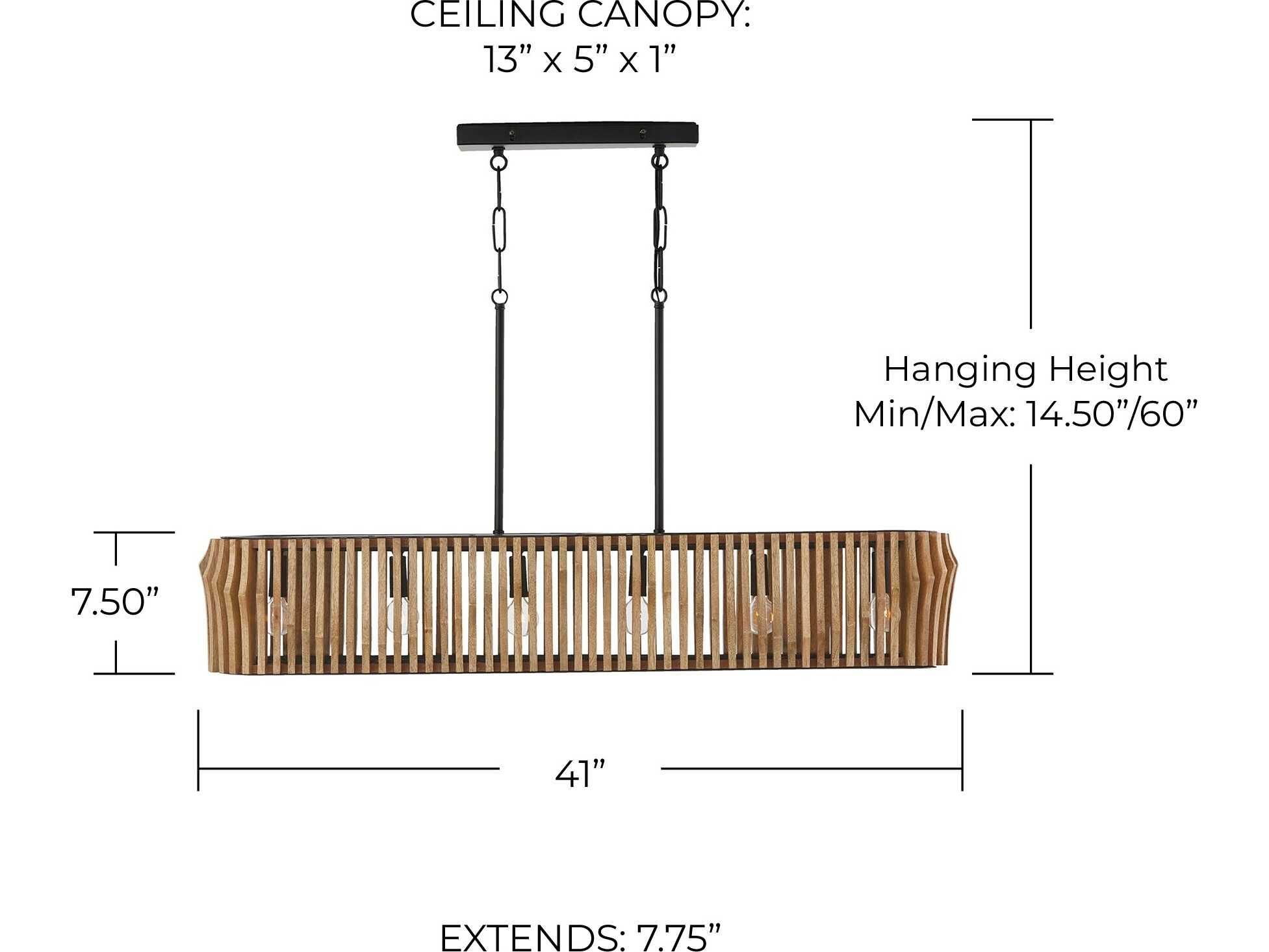 Capital Lighting Archer 6-Light Light Wood Matte Black Brown Linear Island Pendant