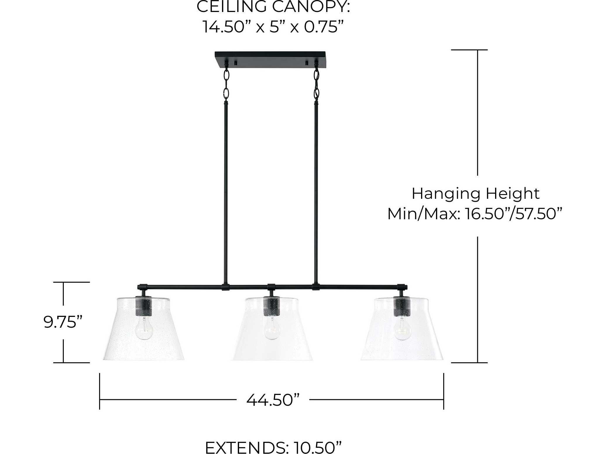 Capital Lighting Baker 3-Light Matte Black Glass Empire Linear Island Pendant