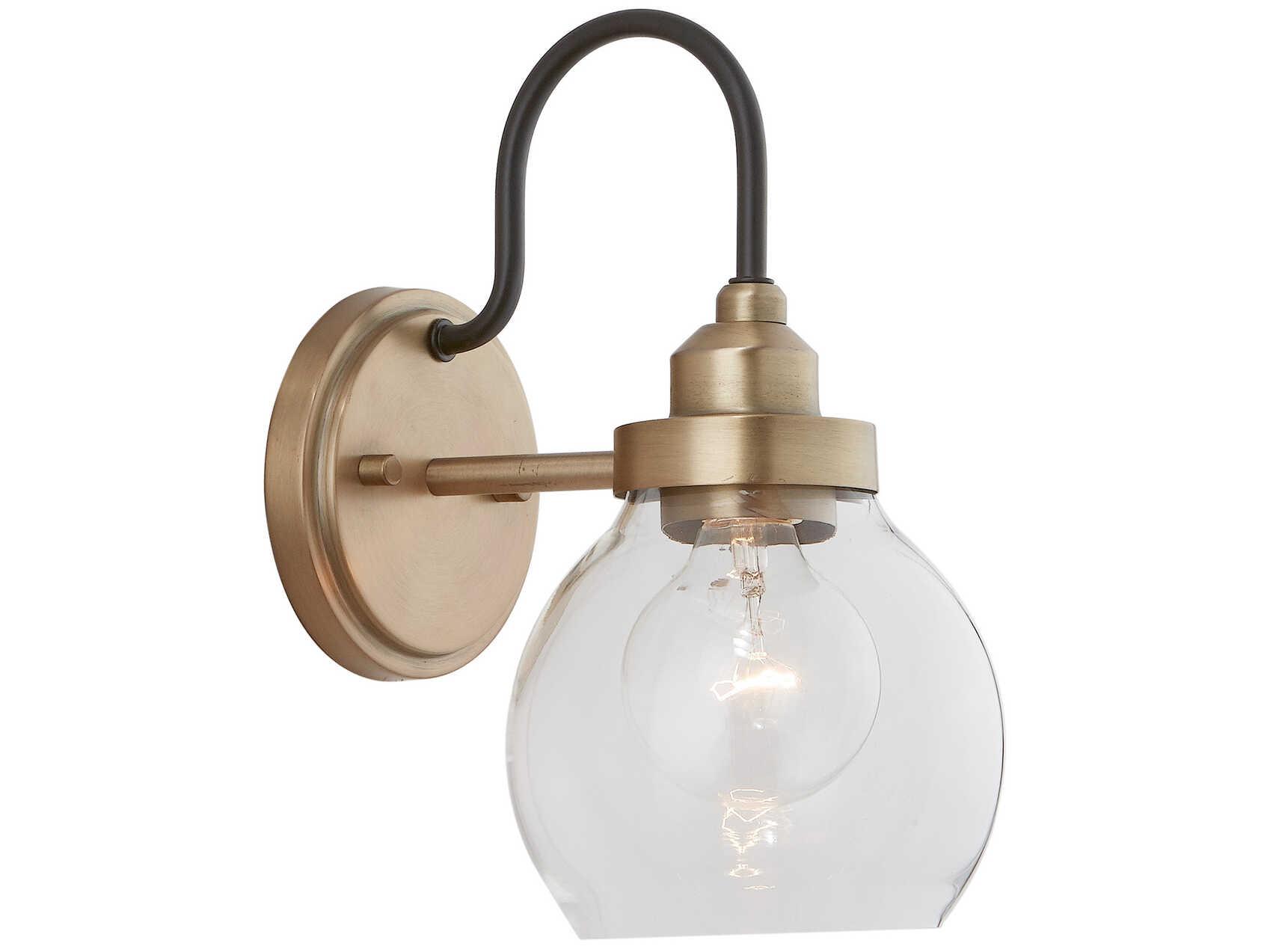 Capital Lighting Daphne 1-Light Aged Brass Black Glass Wall Sconce