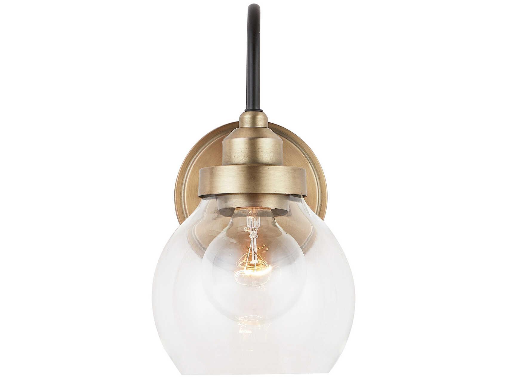 Capital Lighting Daphne 1-Light Aged Brass Black Glass Wall Sconce