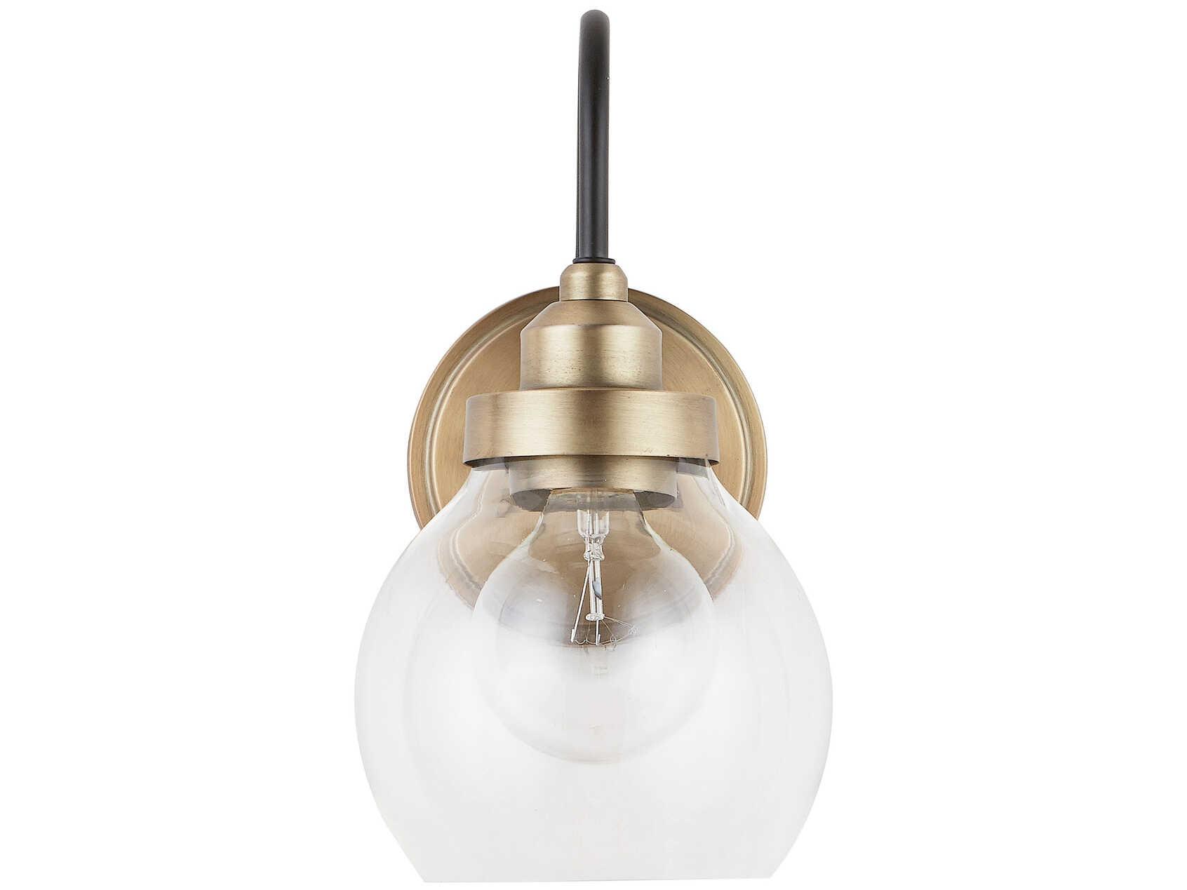 Capital Lighting Daphne 1-Light Aged Brass Black Glass Wall Sconce