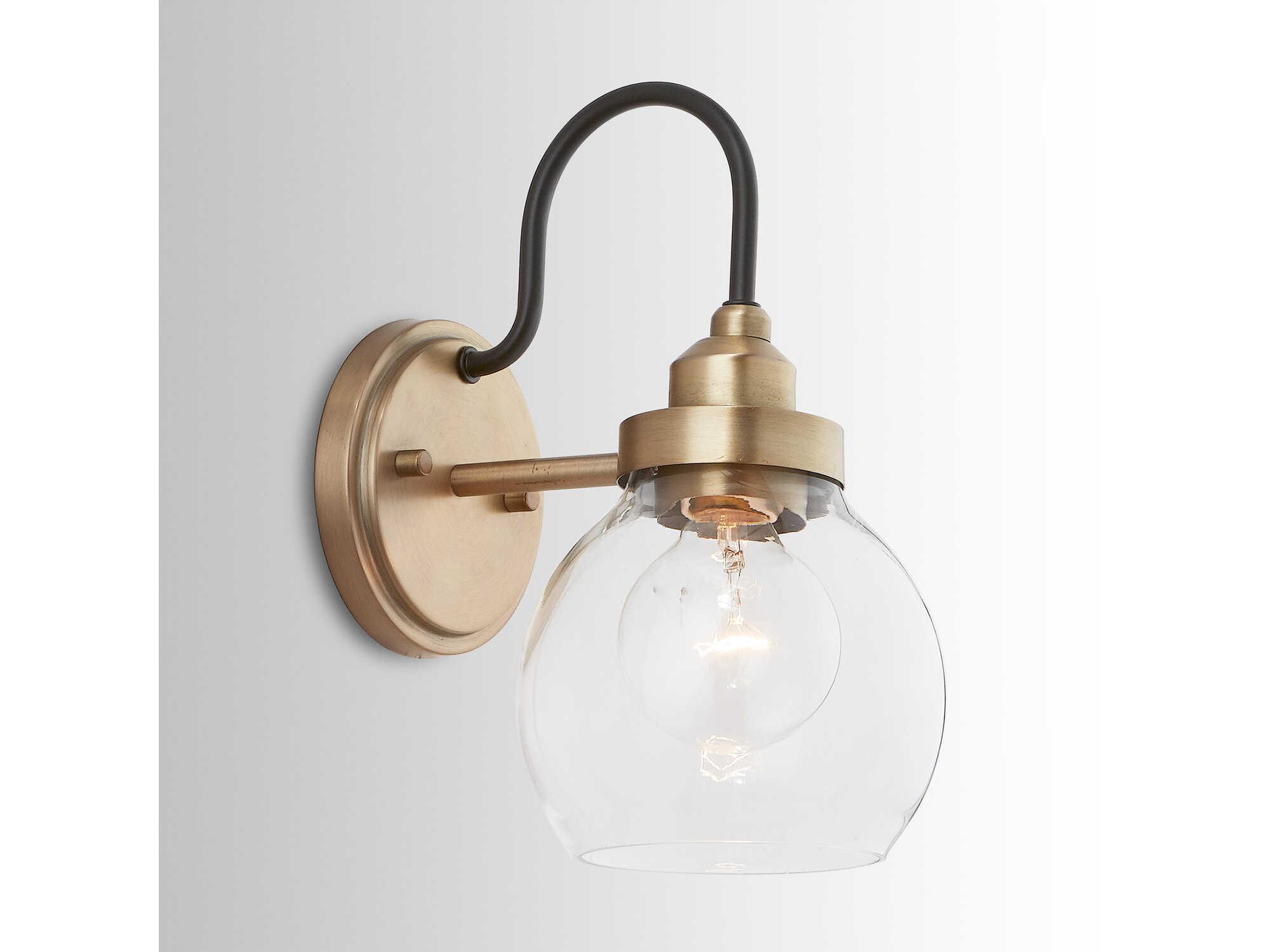 Capital Lighting Daphne 1-Light Aged Brass Black Glass Wall Sconce