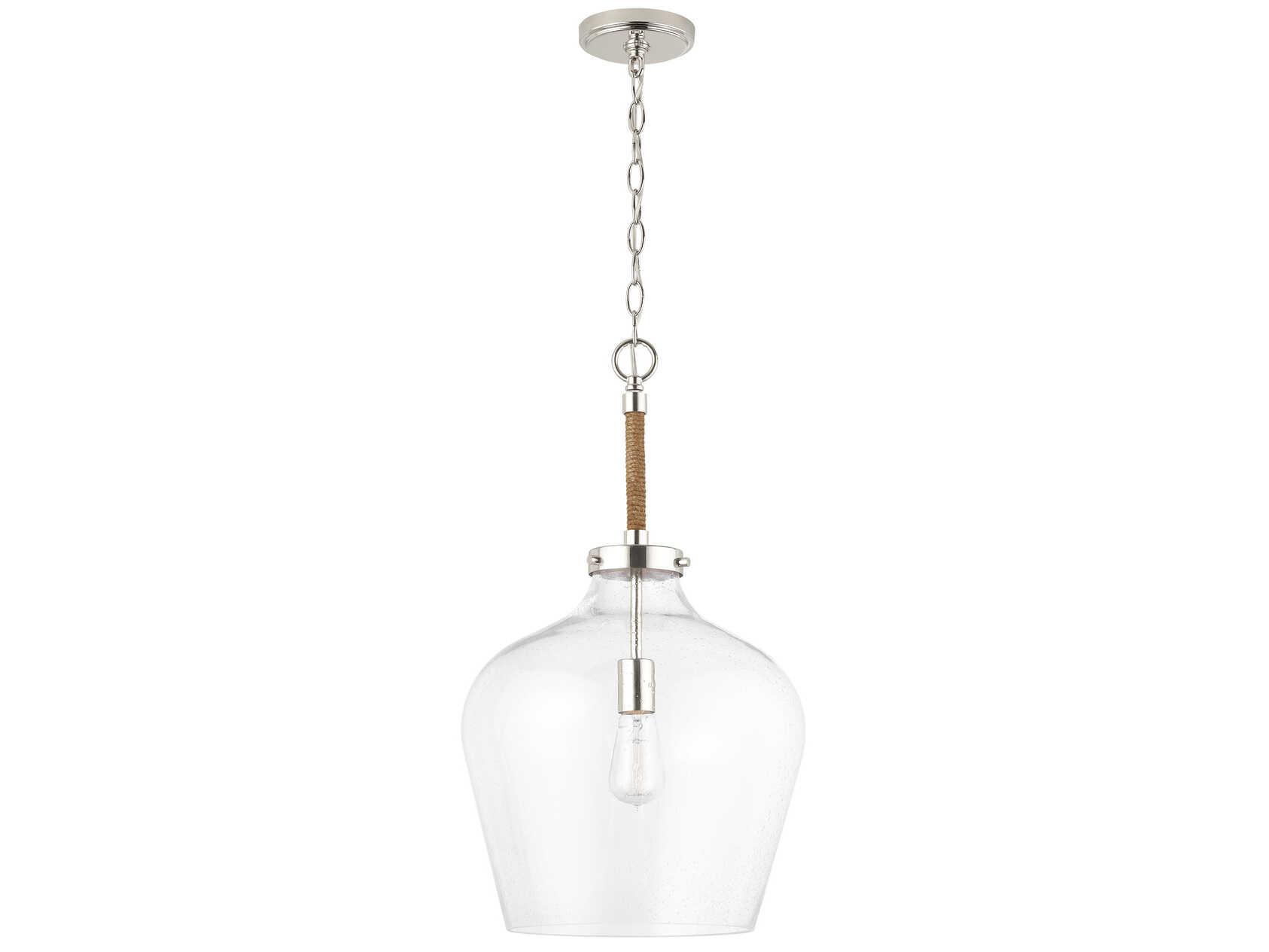 Capital Lighting Boland 1-Light Polished Nickel Glass Bell Pendant
