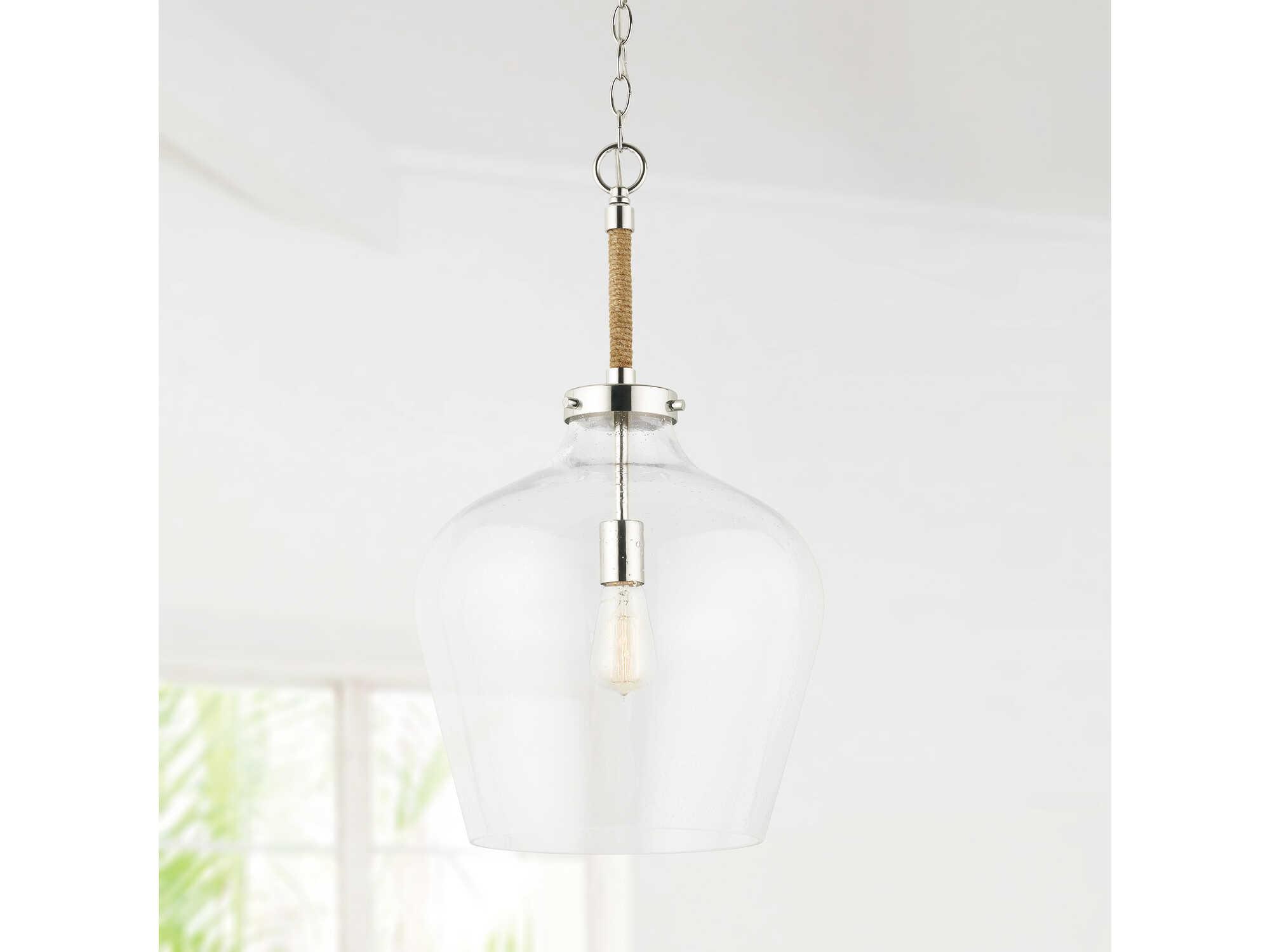 Capital Lighting Boland 1-Light Polished Nickel Glass Bell Pendant
