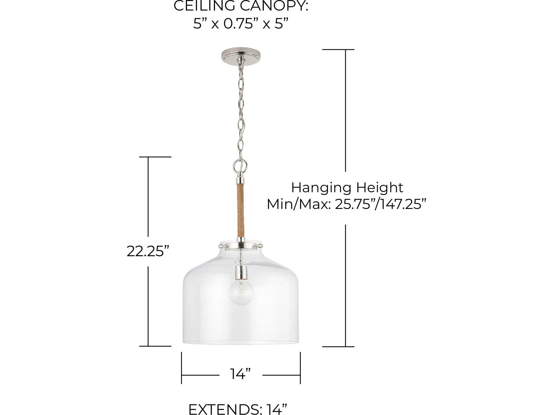 Capital Lighting Corde 1-Light Polished Nickel Glass Dome Pendant