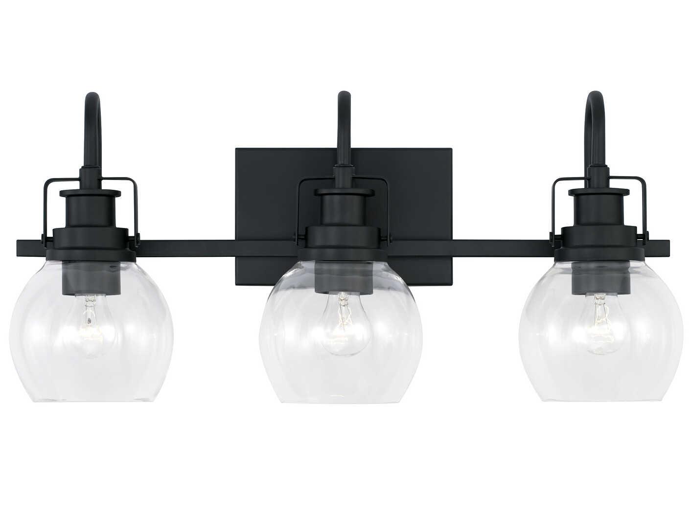 Capital Lighting Buxton 3-Light Matte Black Glass Vanity Light