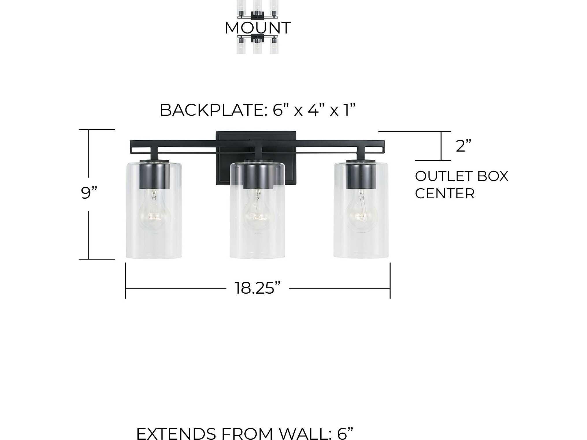Capital Lighting Shelton 3-Light Matte Black Glass Vanity Light