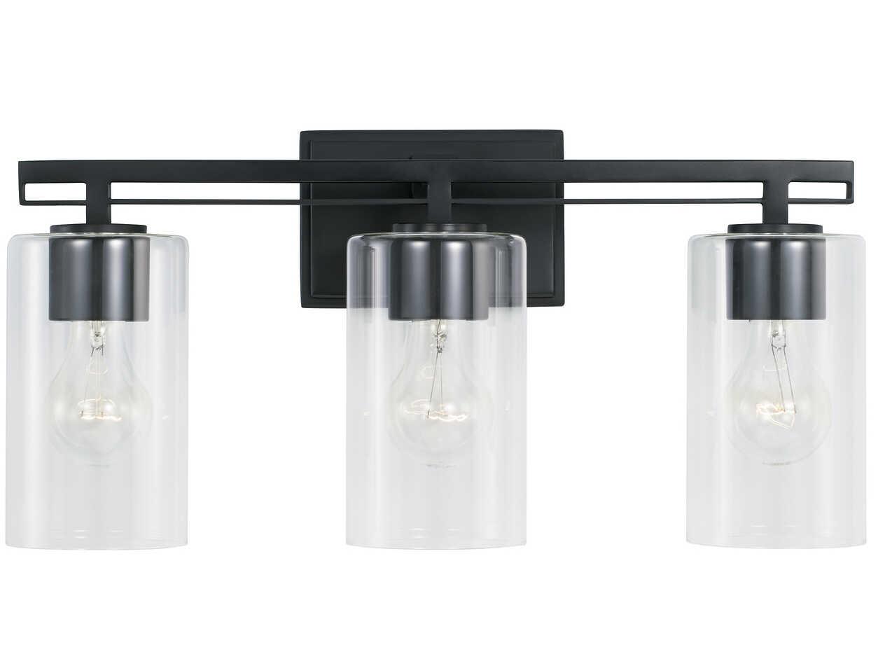 Capital Lighting Shelton 3-Light Matte Black Glass Vanity Light
