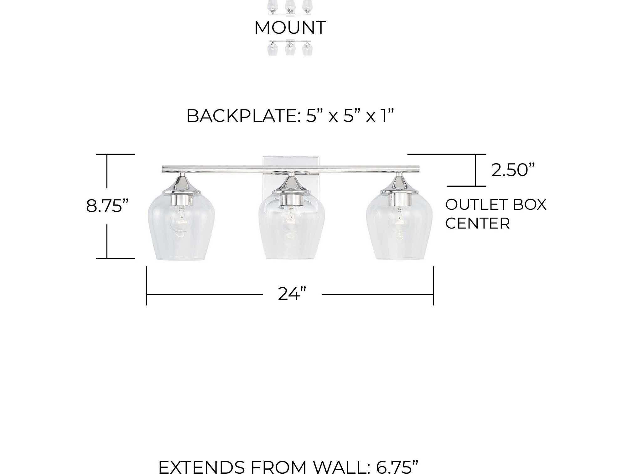 Capital Lighting Reece 3-Light Chrome Glass Vanity Light