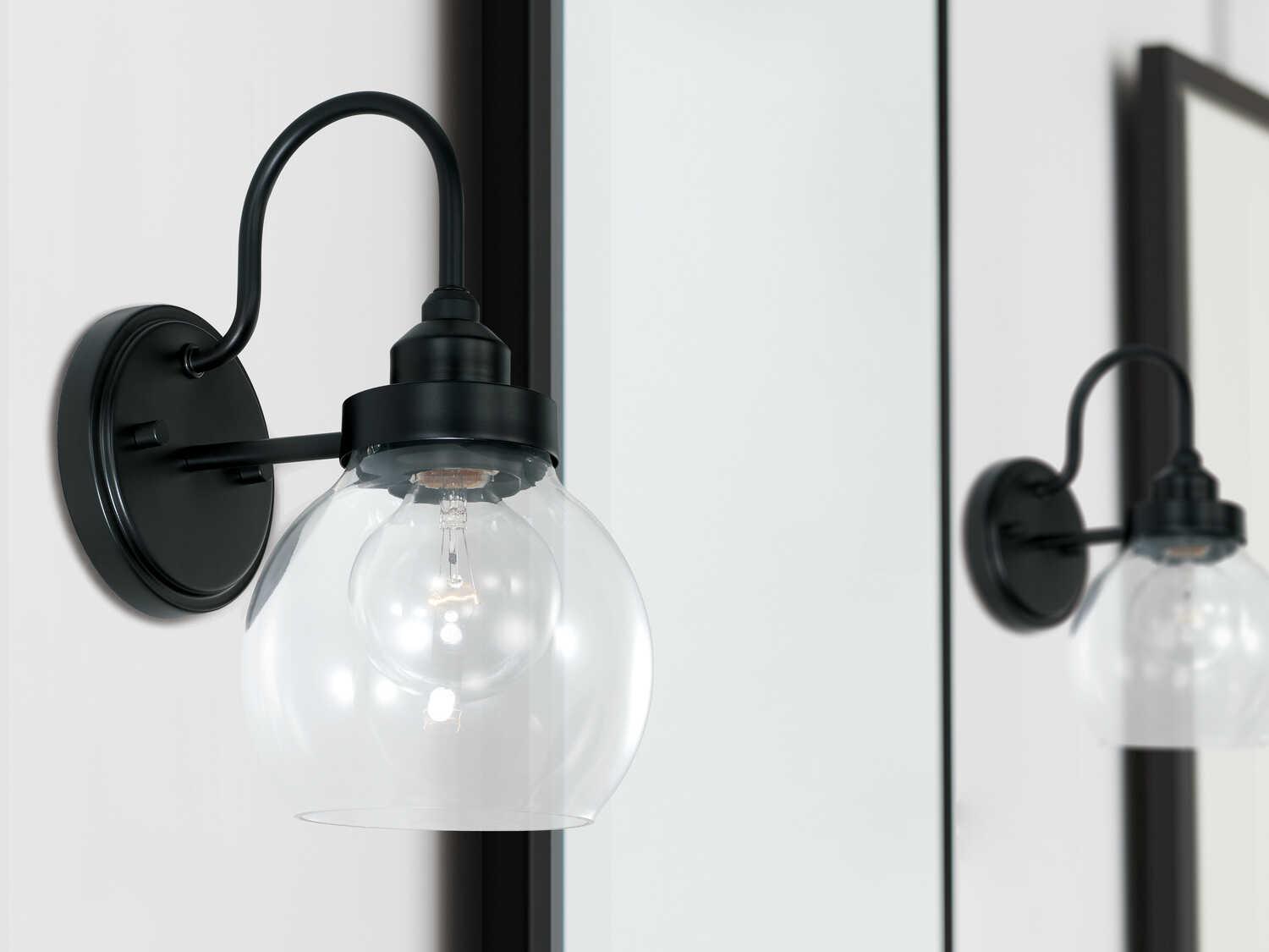 Capital Lighting Brecken 1-Light Matte Black Glass Wall Sconce