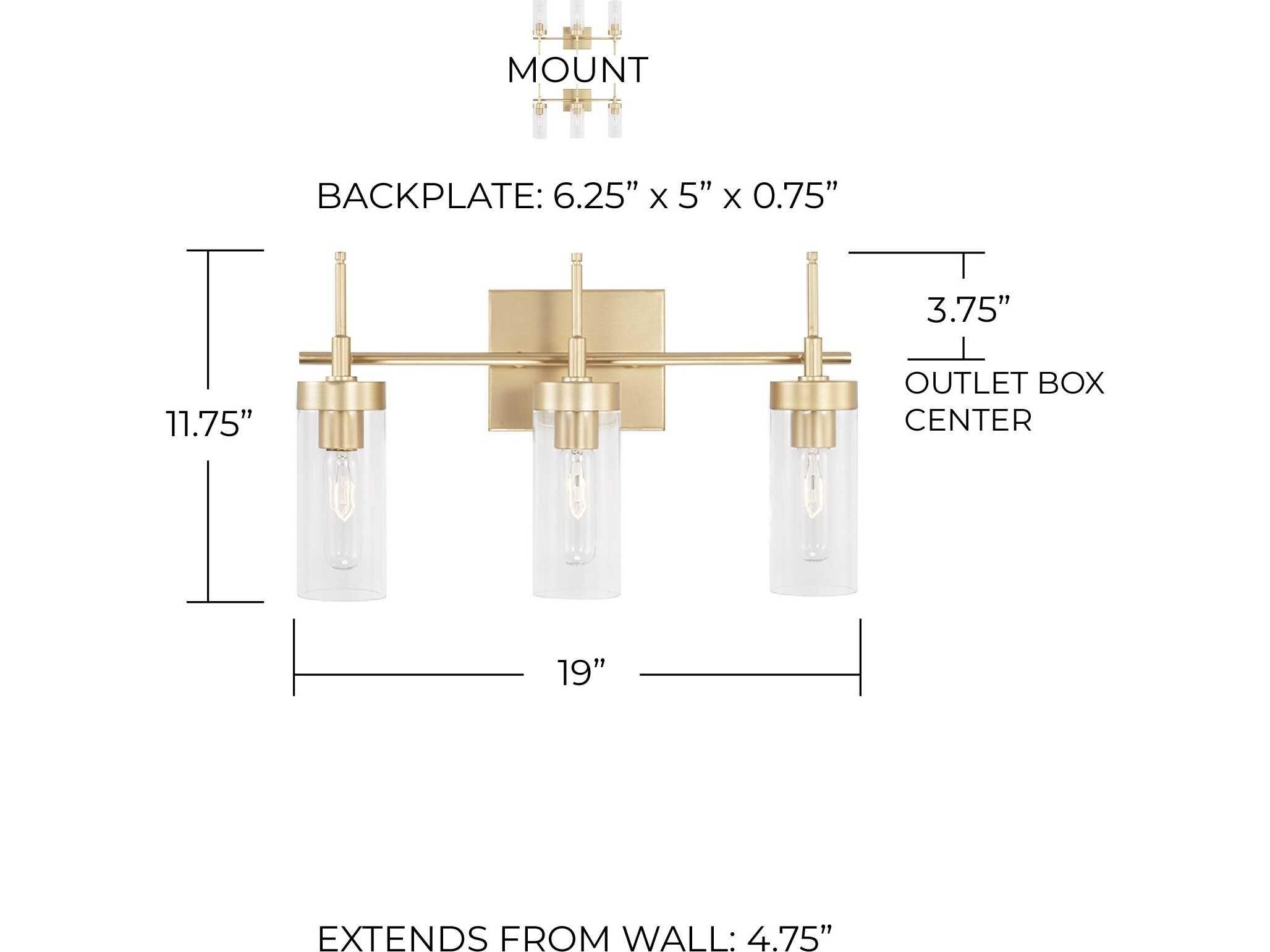 Capital Lighting Riley 3-Light Soft Gold Glass Vanity Light