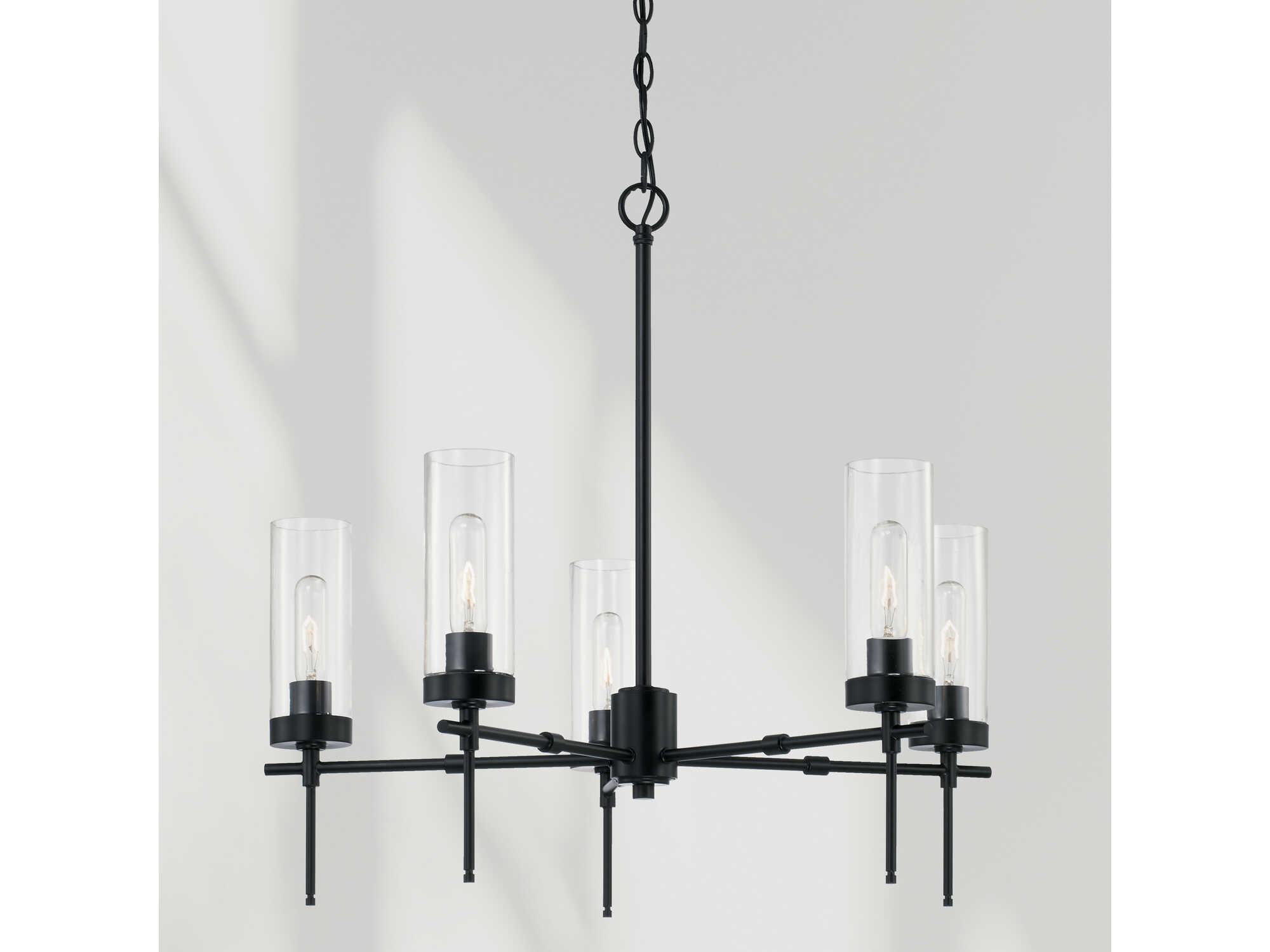 Capital Lighting Riley 5-Light Matte Black Glass Cylinder Chandelier