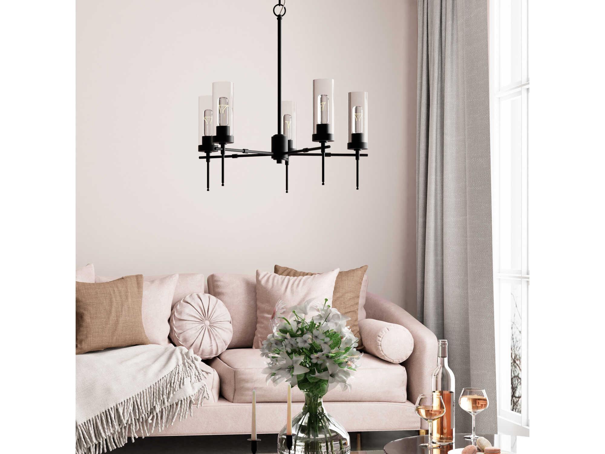 Capital Lighting Riley 5-Light Matte Black Glass Cylinder Chandelier