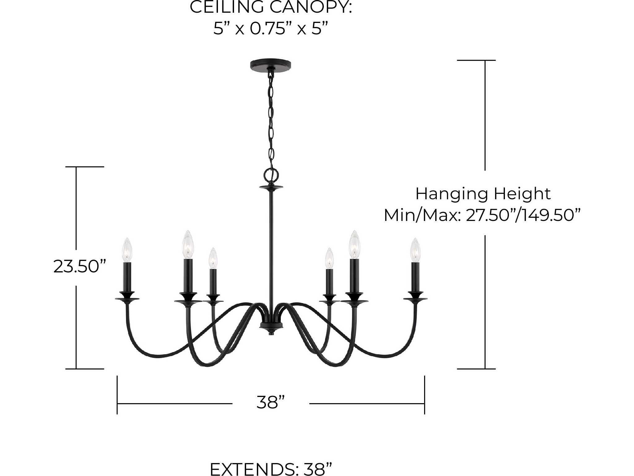Capital Lighting Weston 6-Light Matte Black Candelabra Chandelier