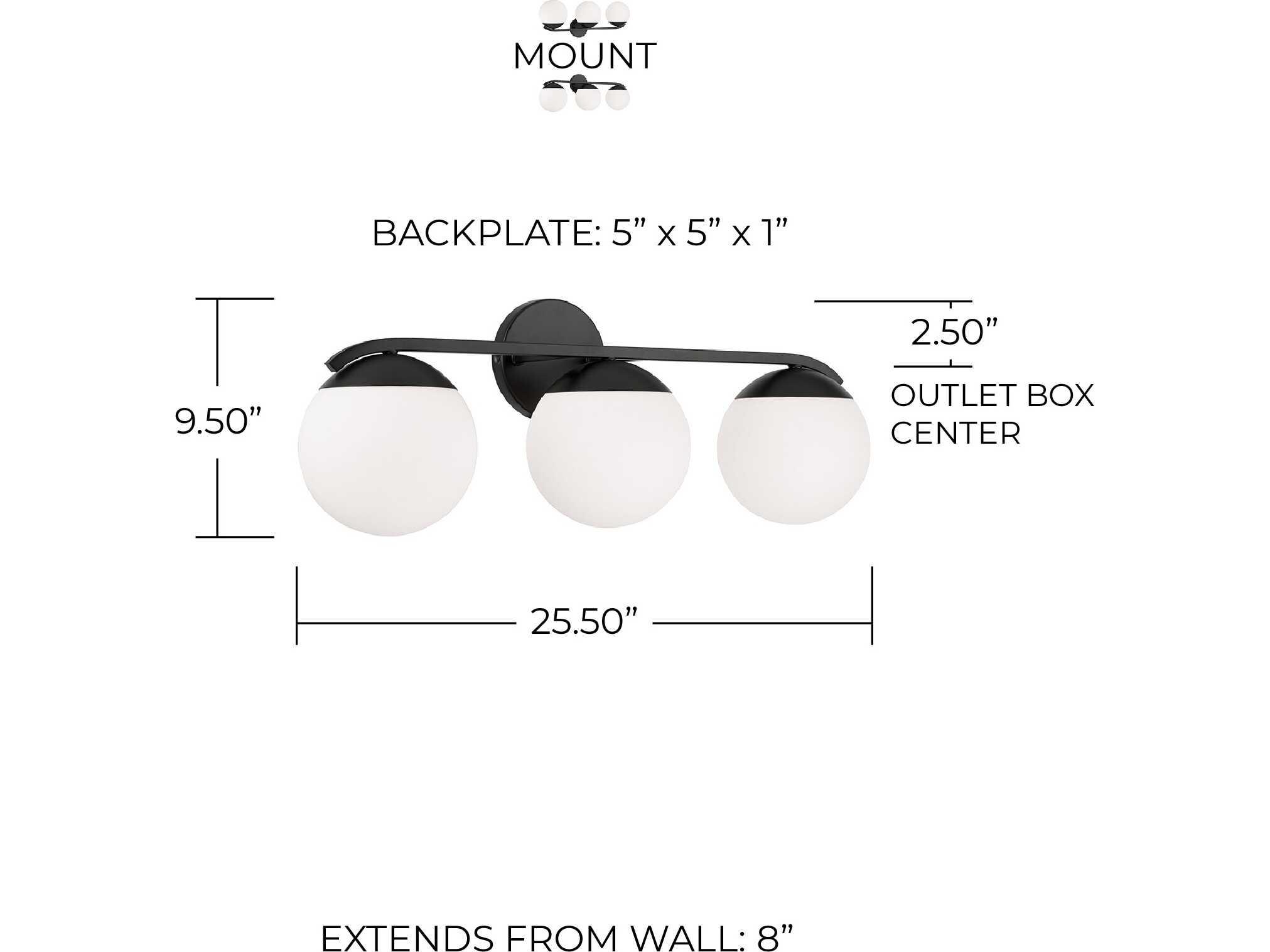 Capital Lighting Oliver 3-Light Matte Black Vanity Light