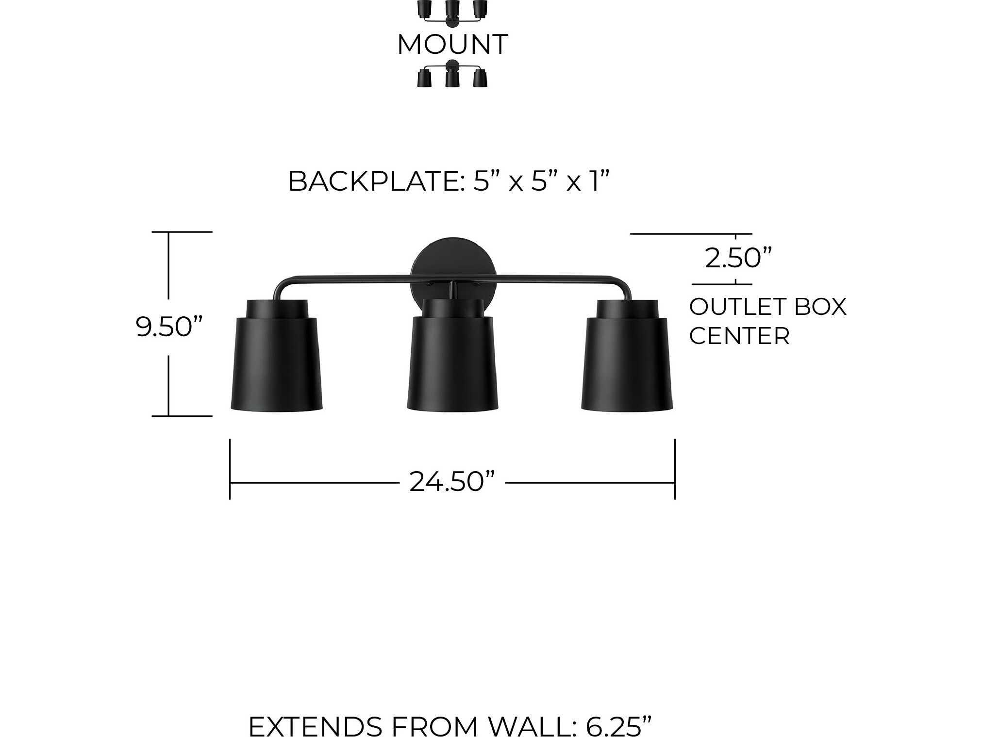 Capital Lighting Pratt 3-Light Matte Black Vanity Light