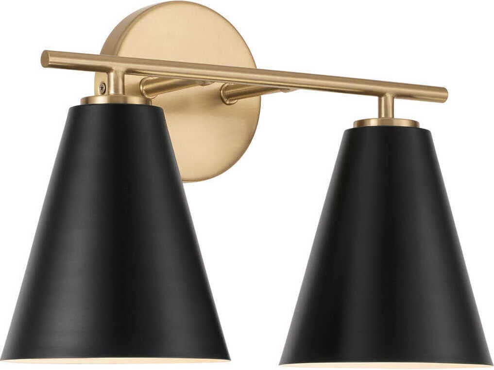 Capital Lighting Charlie 2-Light Matte Brass And Black Vanity Light