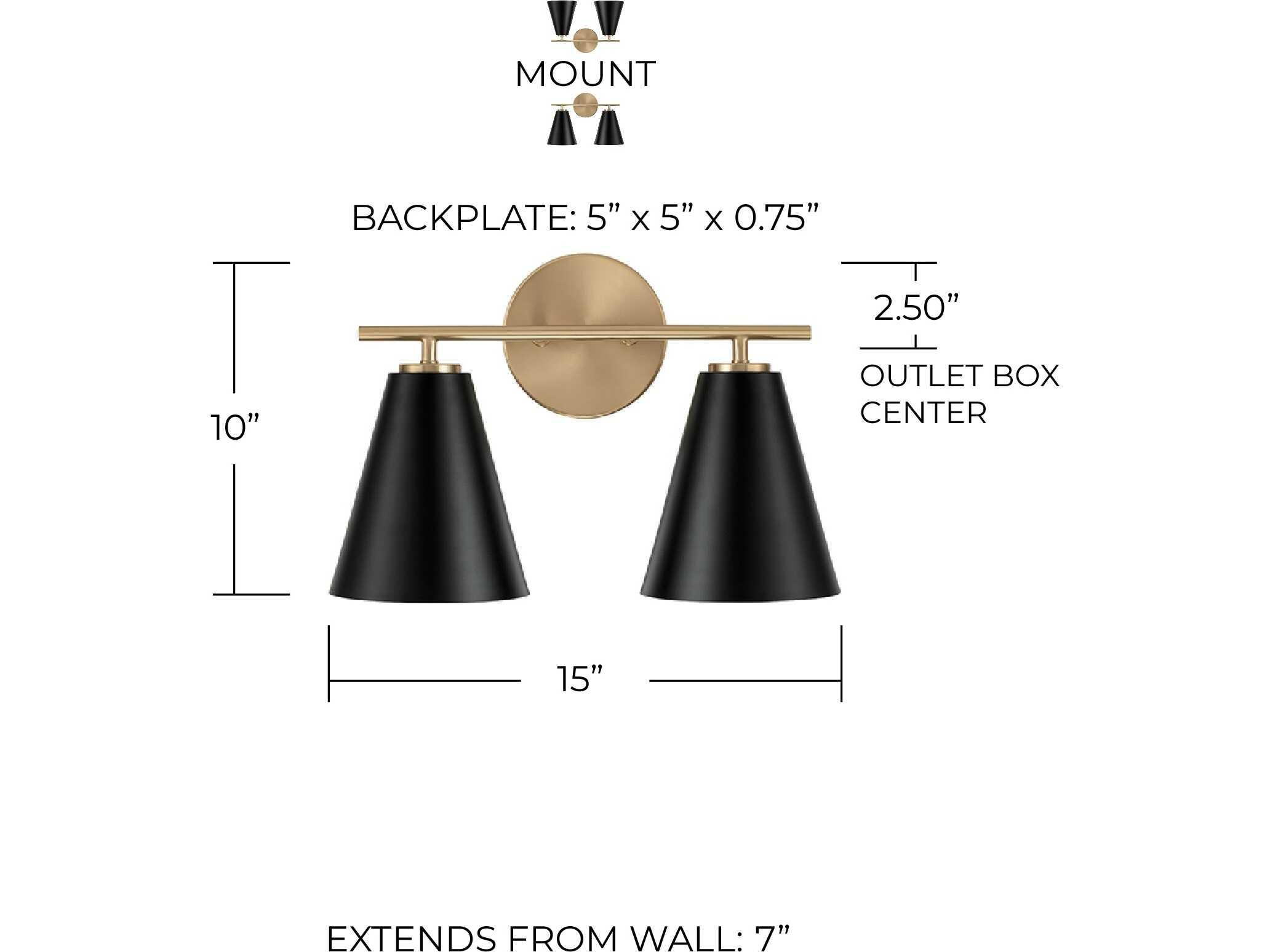 Capital Lighting Charlie 2-Light Matte Brass And Black Vanity Light
