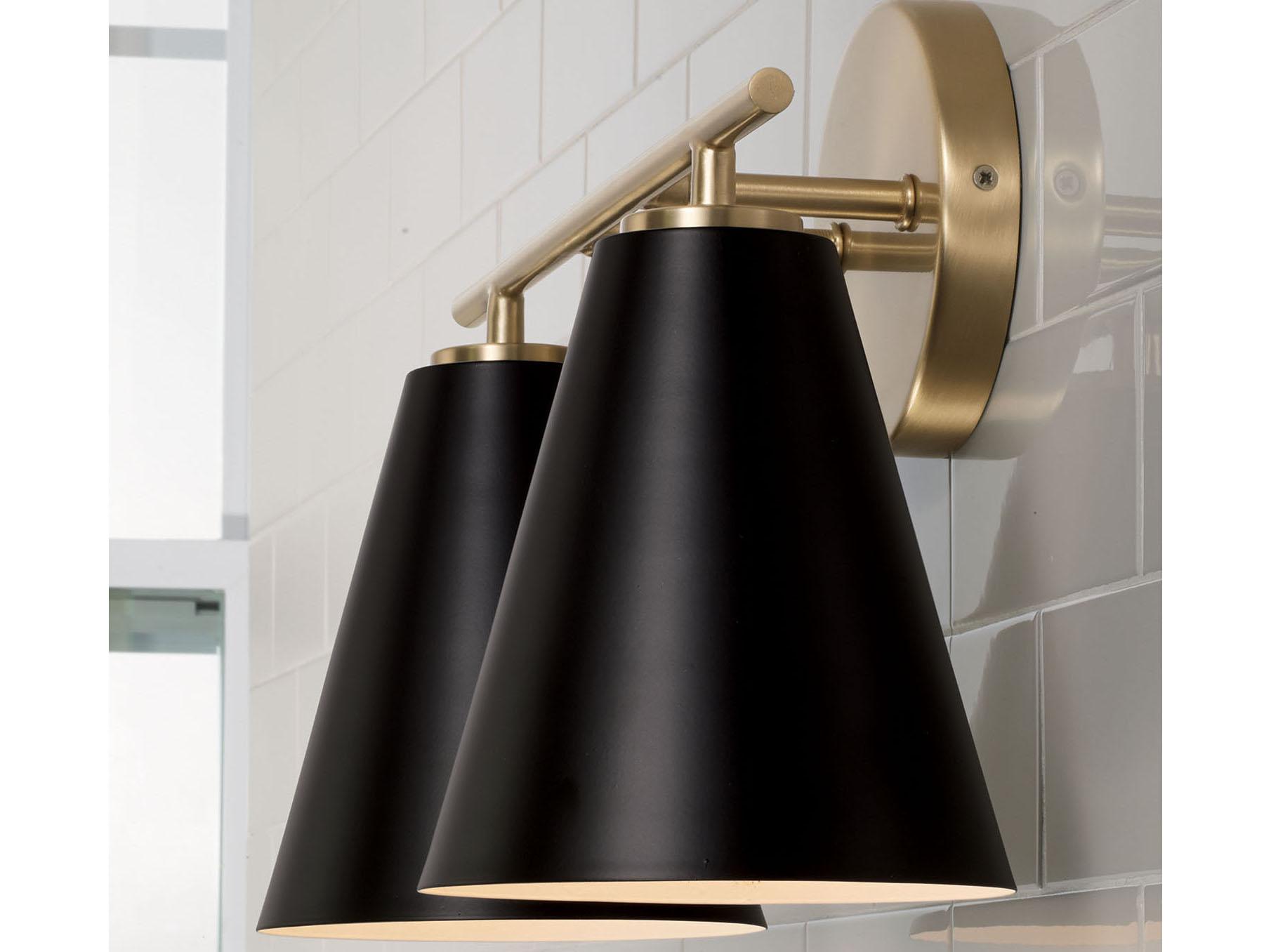 Capital Lighting Charlie 2-Light Matte Brass And Black Vanity Light