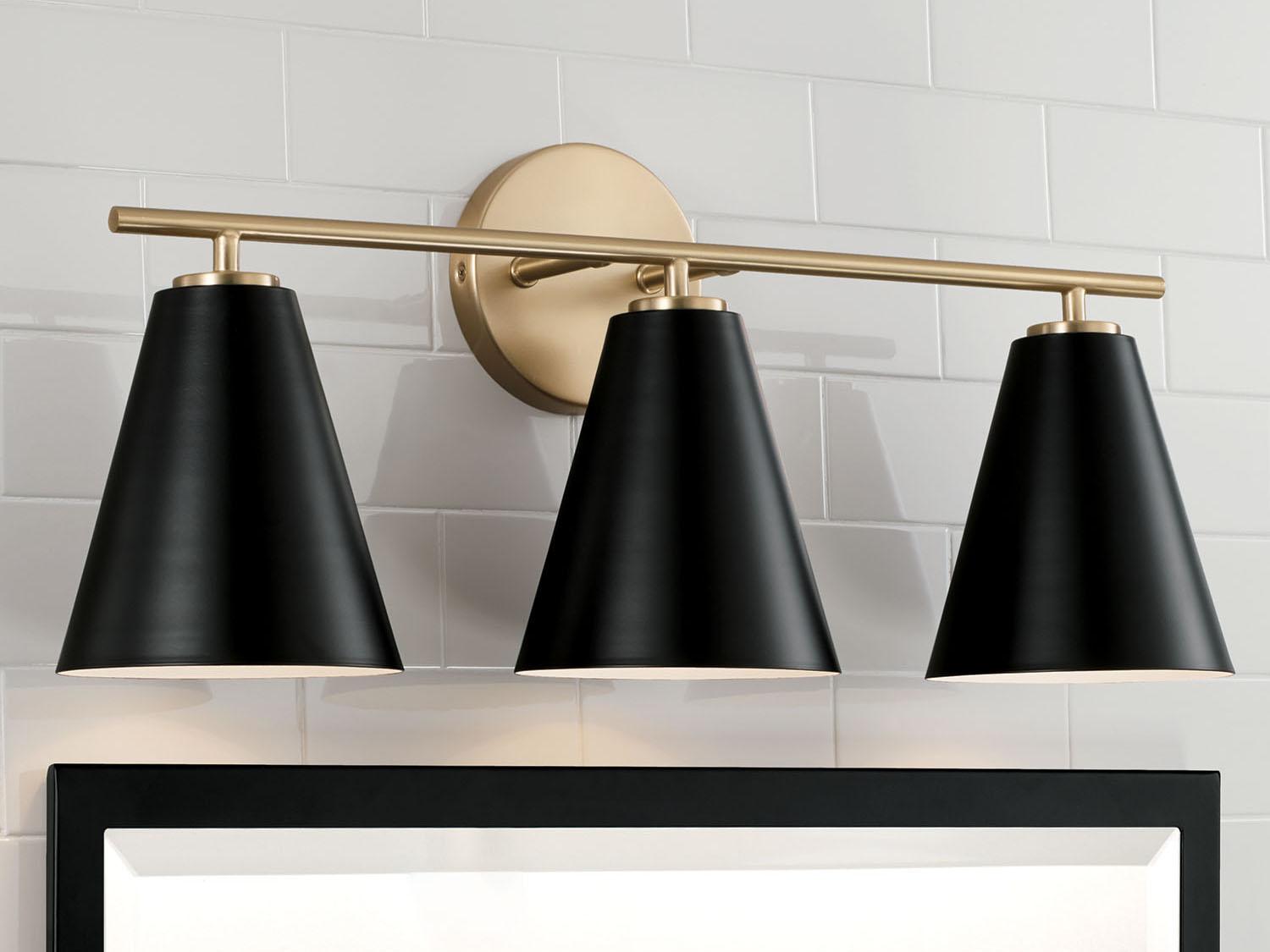 Capital Lighting Charlie 3-Light Matte Brass And Black Vanity Light