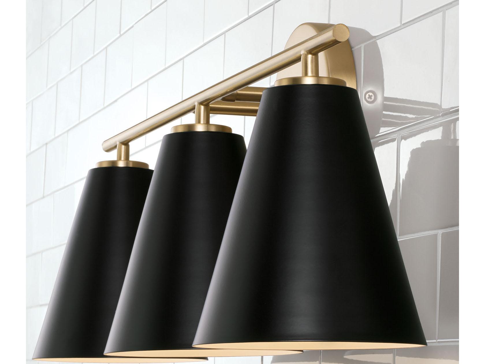 Capital Lighting Charlie 3-Light Matte Brass And Black Vanity Light