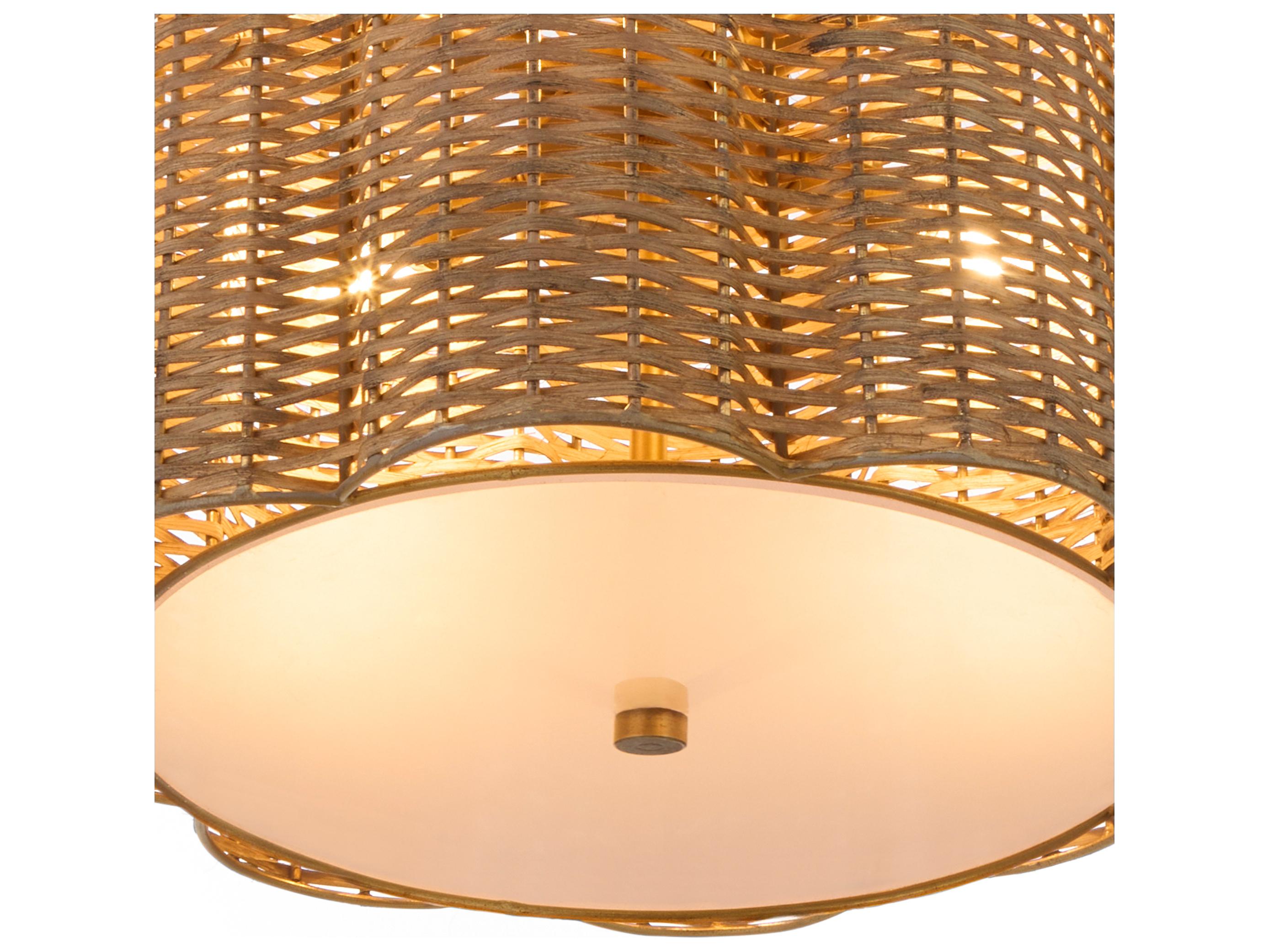 Cyan Design Boracay 4-Light Natural Cane Antique Brass Brown Drum Pendant