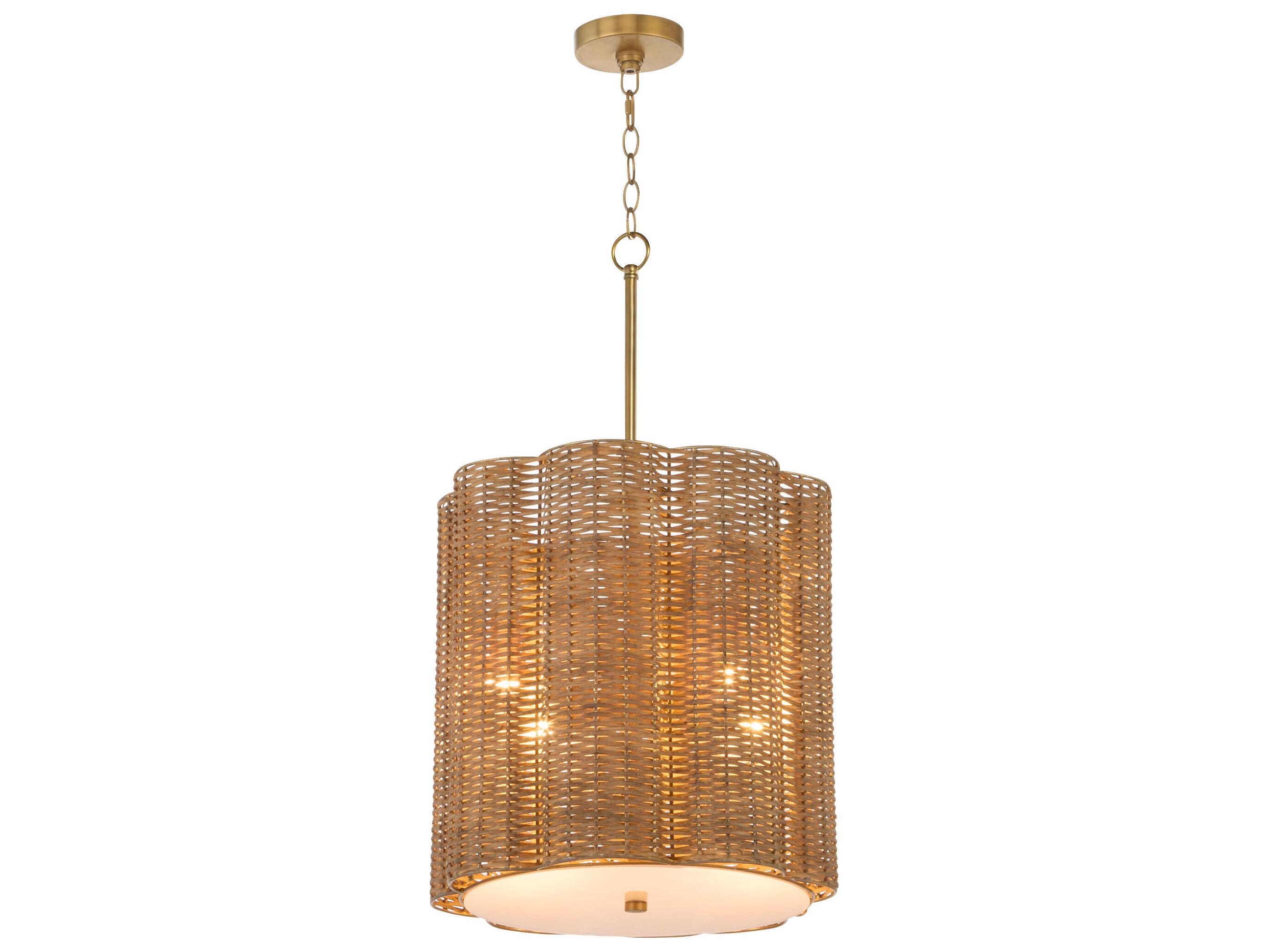 Cyan Design Boracay 4-Light Natural Cane Antique Brass Brown Drum Pendant