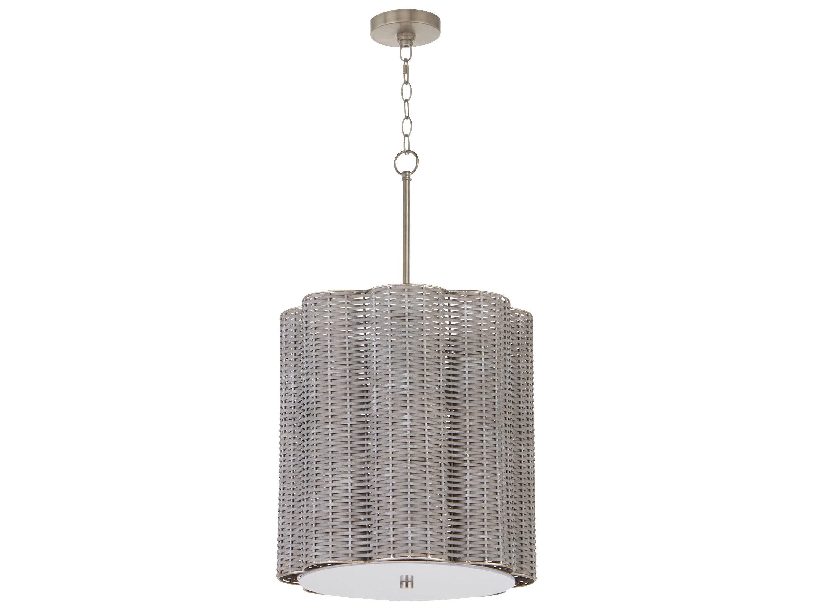 Cyan Design Boracay 4-Light Brushed Grey Cane Nickel Cylinder Drum Pendant