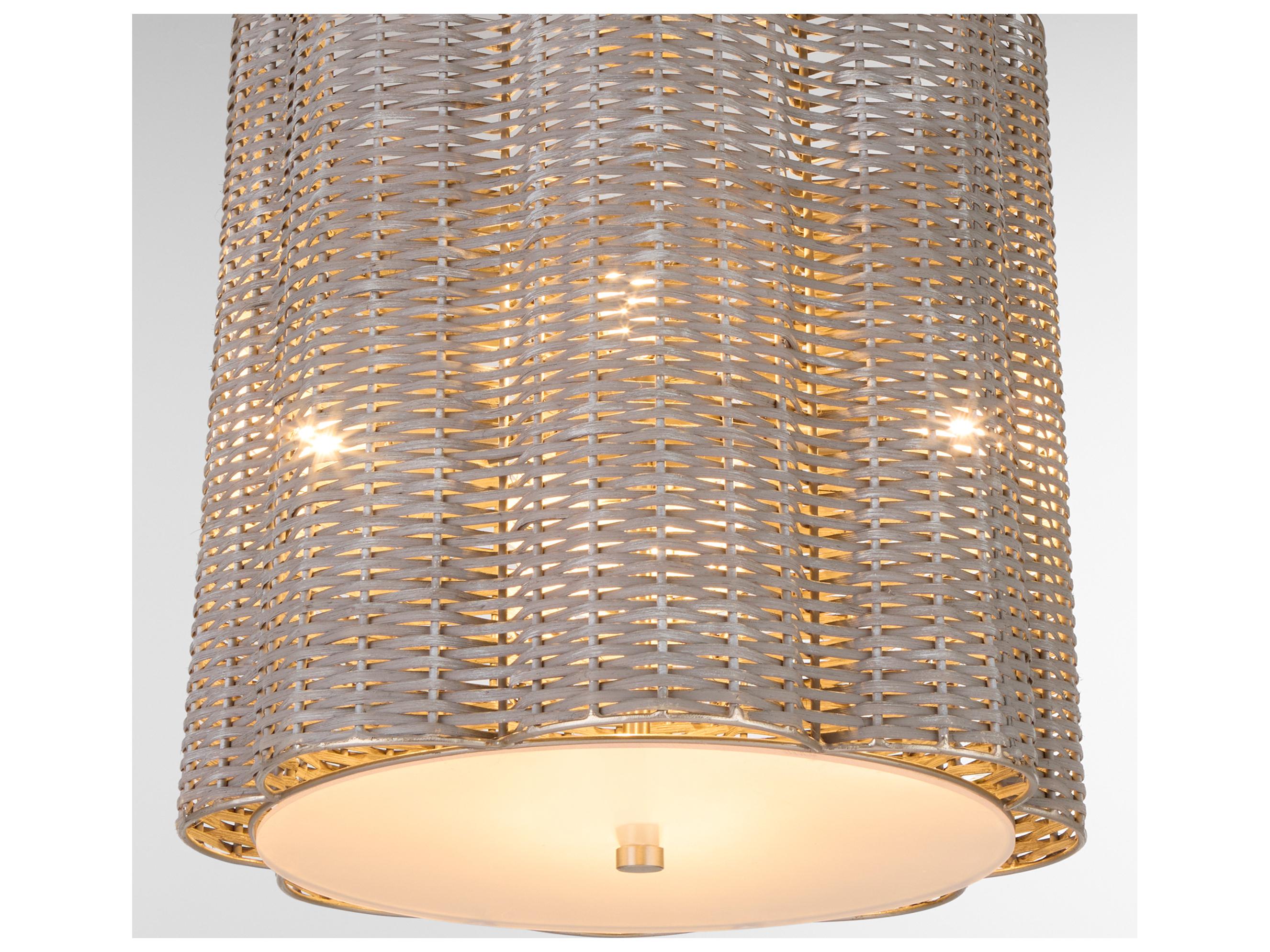 Cyan Design Boracay 4-Light Brushed Grey Cane Nickel Cylinder Drum Pendant