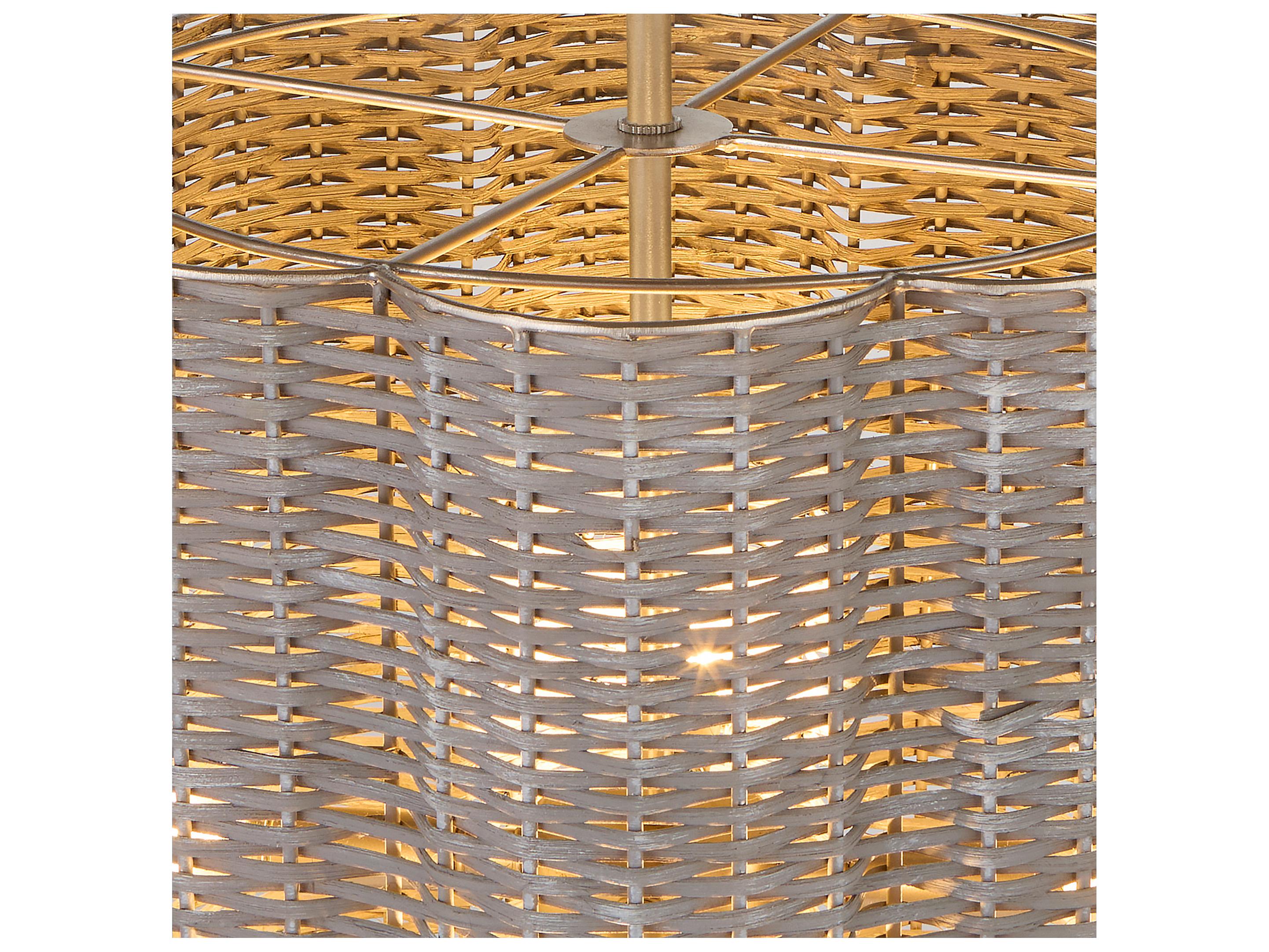 Cyan Design Boracay 4-Light Brushed Grey Cane Nickel Cylinder Drum Pendant