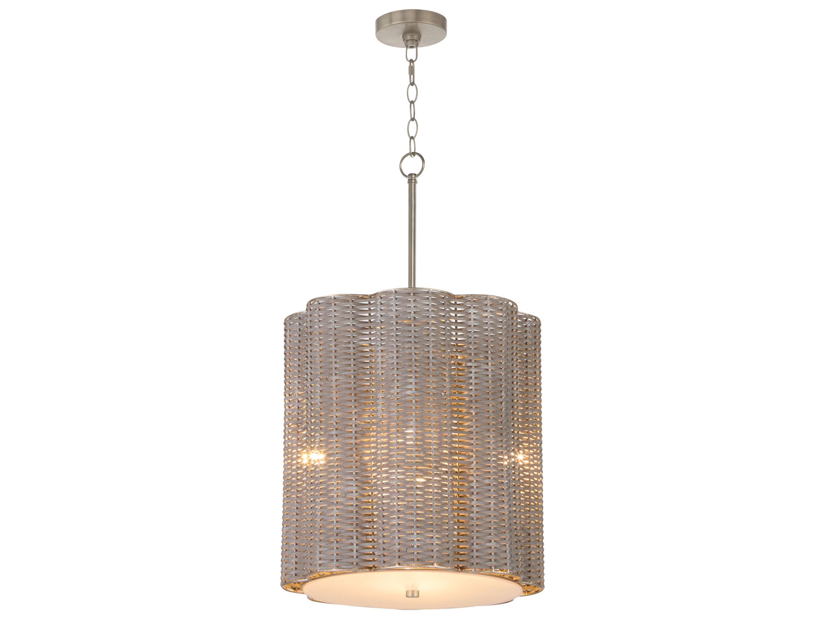 Cyan Design Boracay 4-Light Brushed Grey Cane Nickel Cylinder Drum Pendant