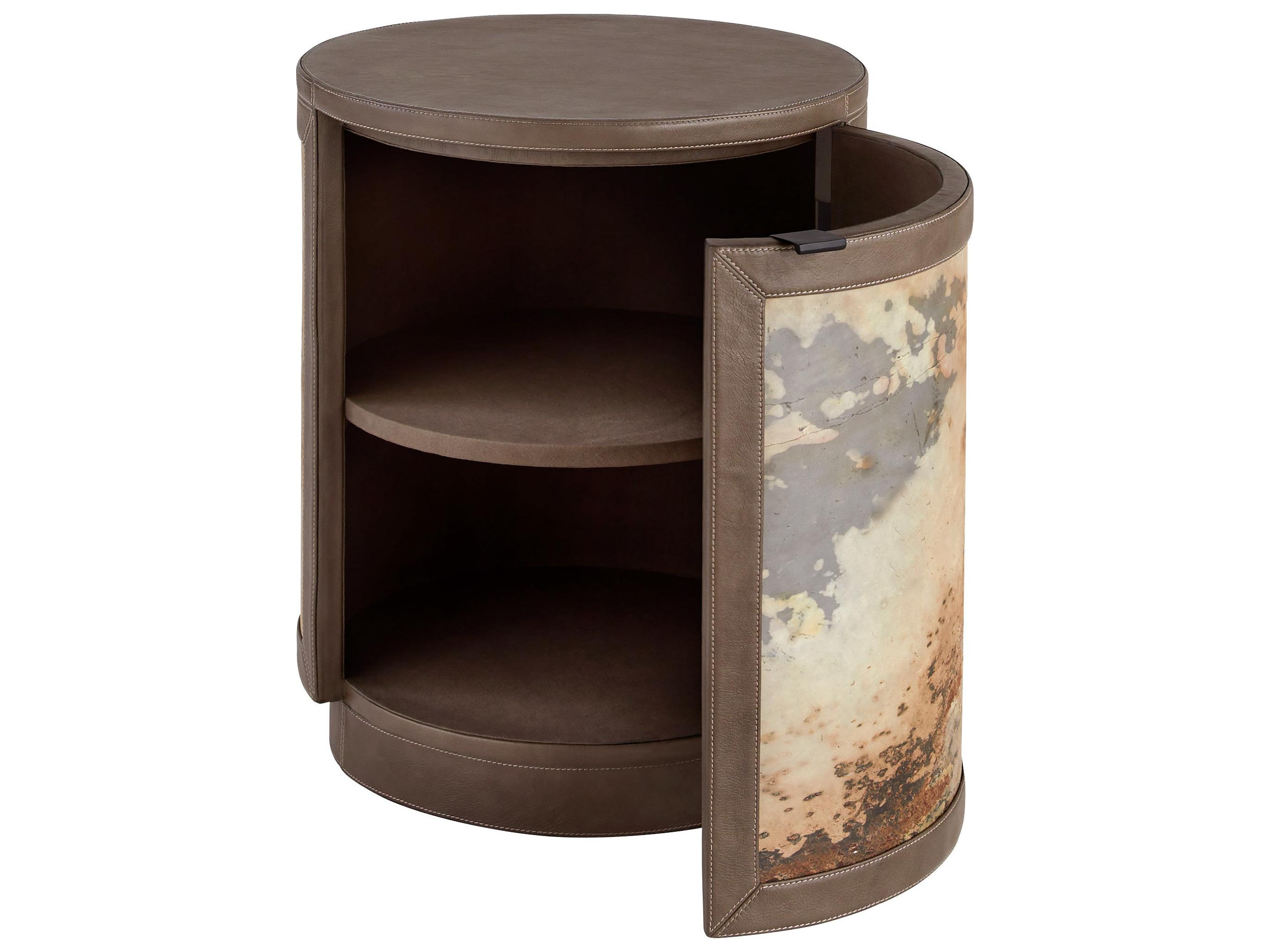 Cyan Design Round Leather Smoke Grey Slate Veneer End Table