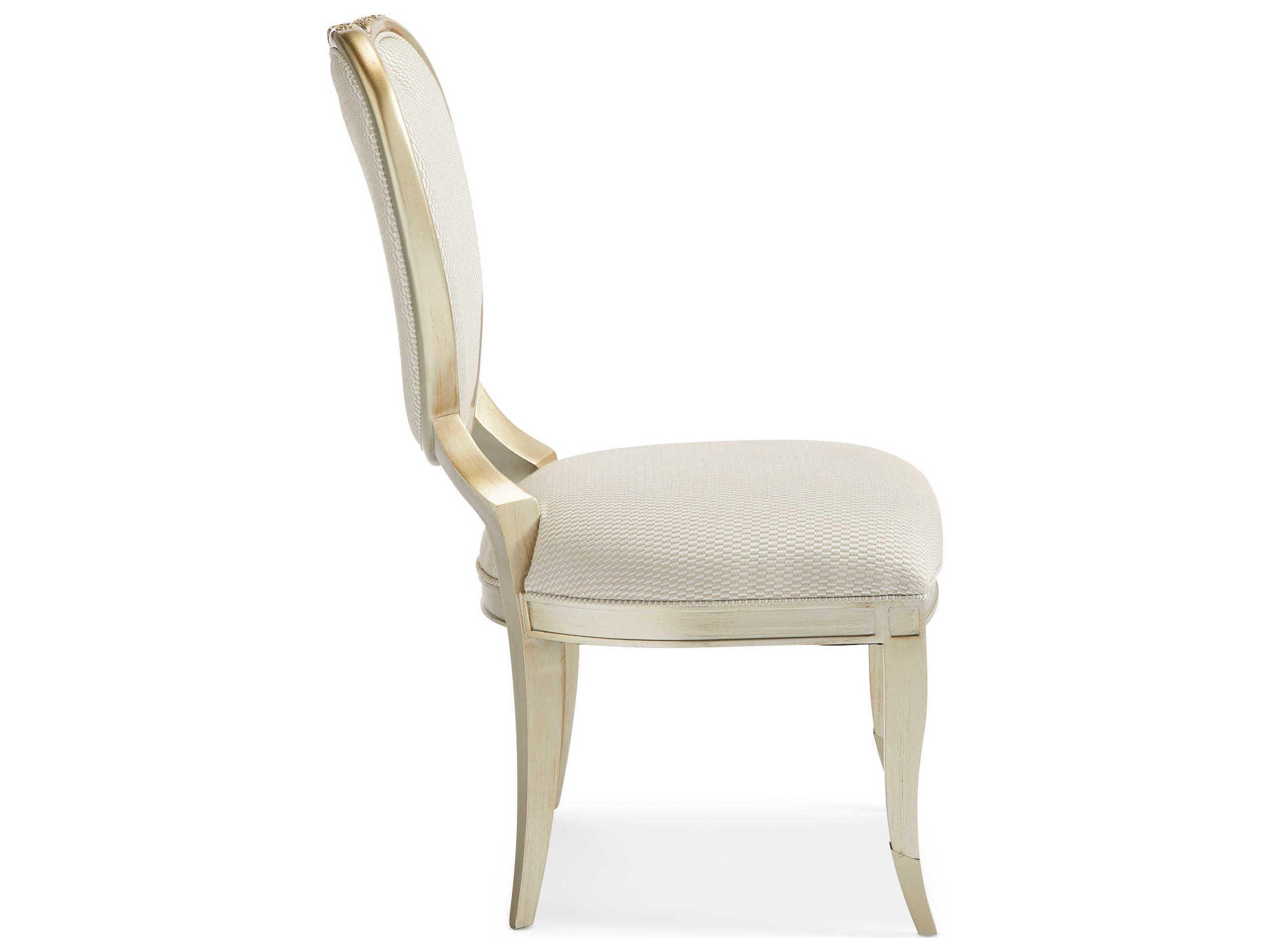 Caracole Fontainebleau Center Hardwood White Upholstered Side Dining Chair