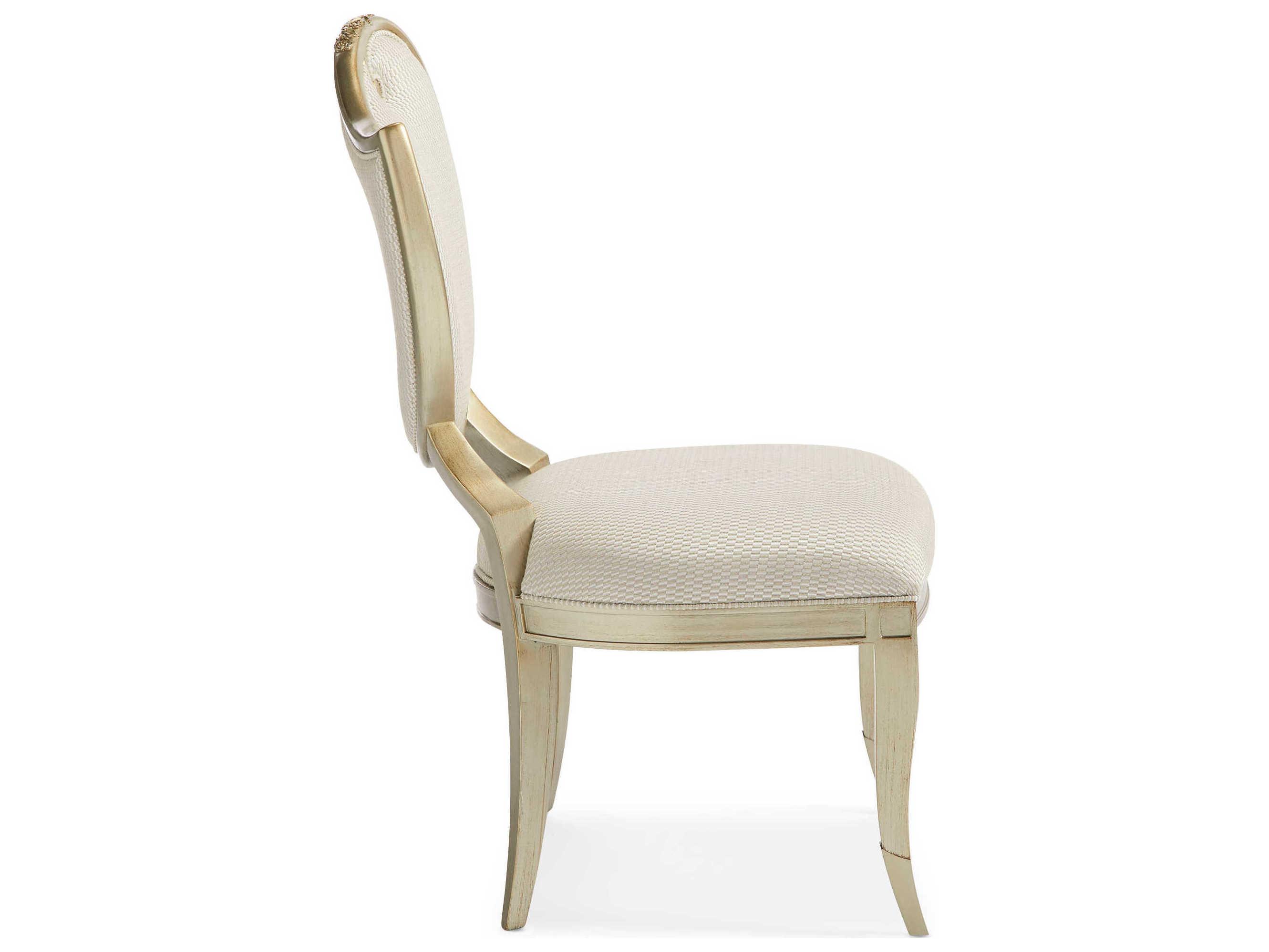 Caracole Fontainebleau Left Side Hardwood White Upholstered Dining Chair