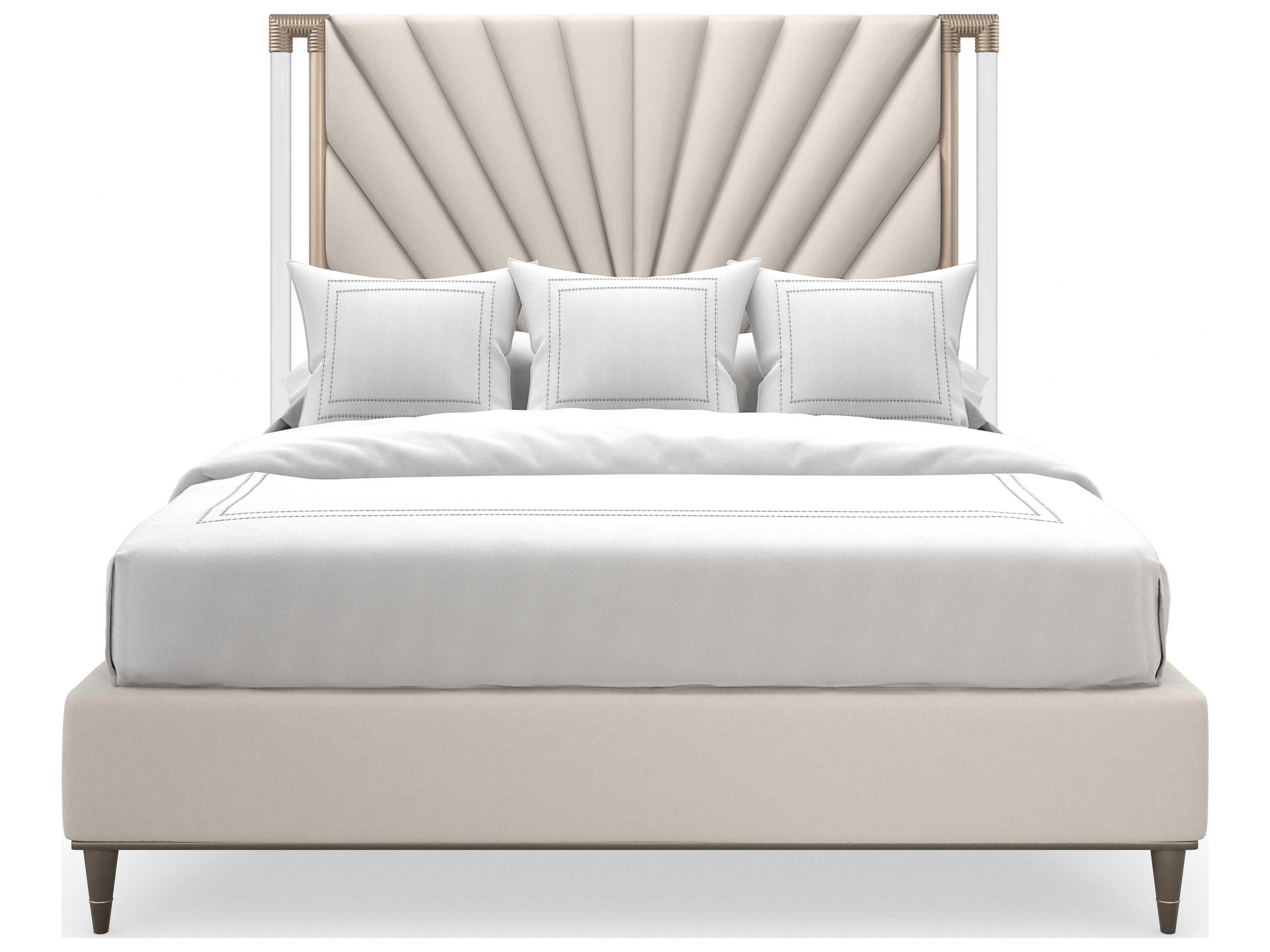 Caracole Valentina Golden Shimmer White Birch Wood Upholstered Queen Platform Bed