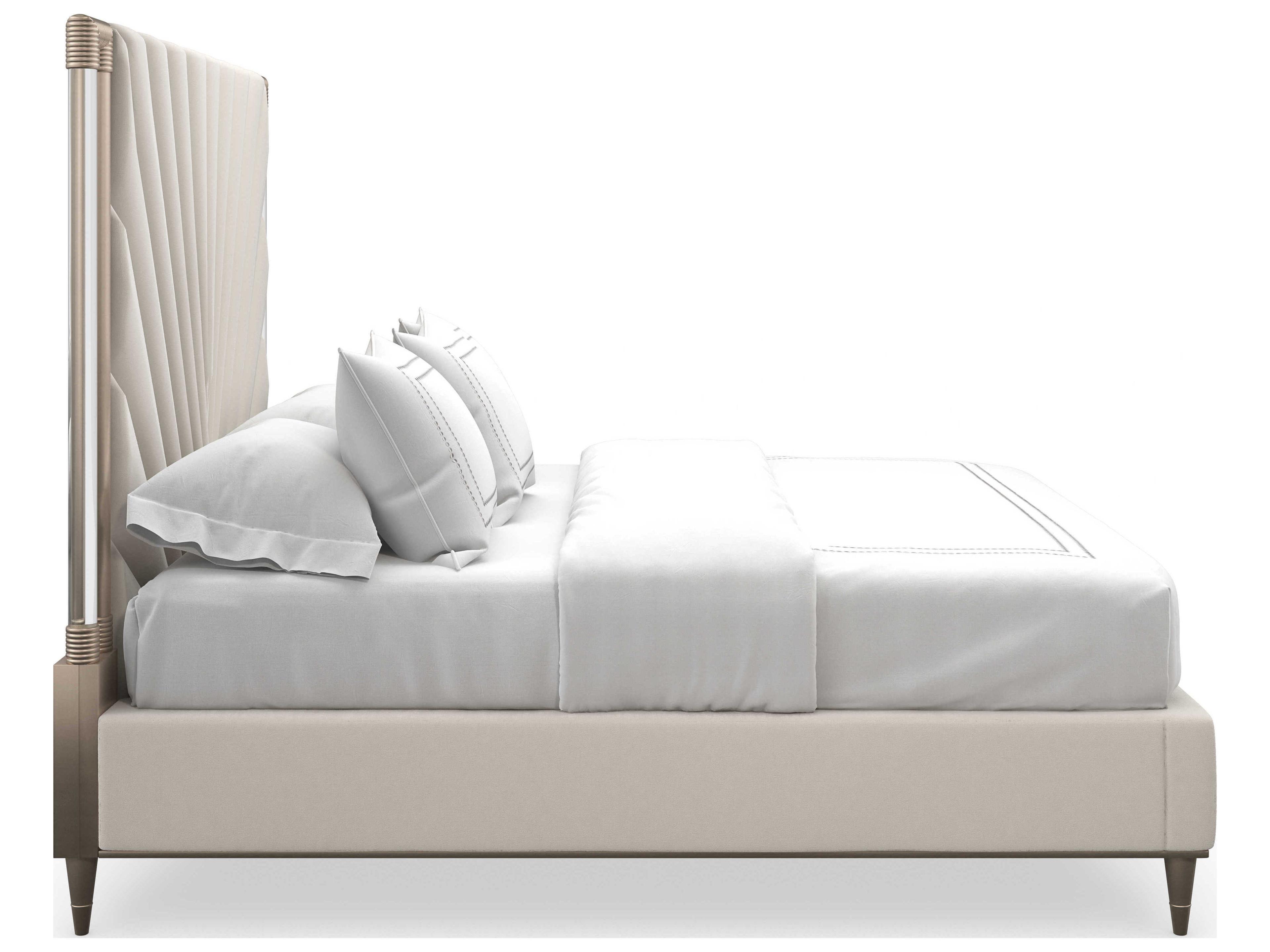 Caracole Valentina Golden Shimmer White Birch Wood Upholstered Queen Platform Bed