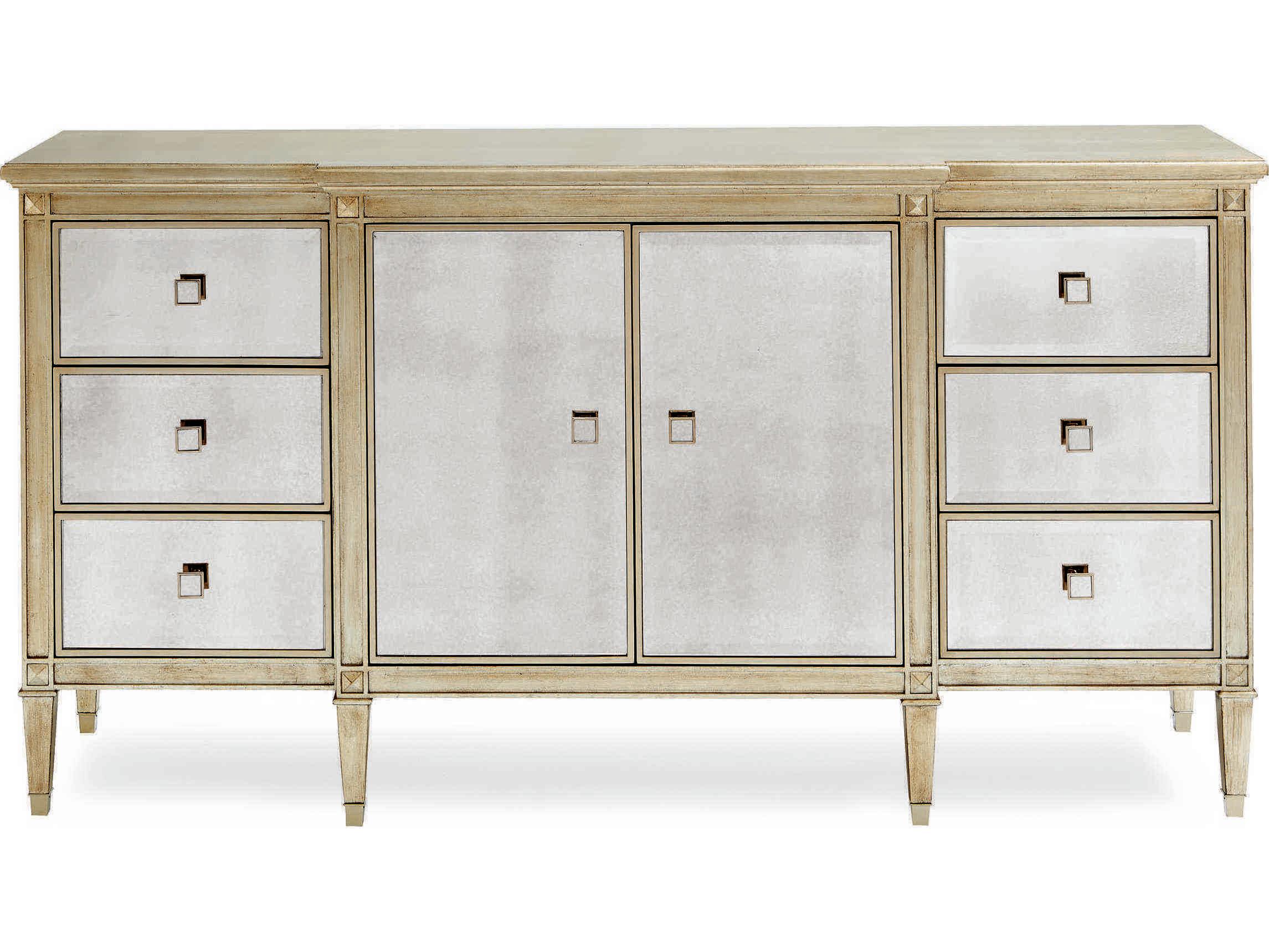 Caracole Classic La Dee-Dah Silver Leaf and Antique Mirrored 6-Drawers Double Dresser