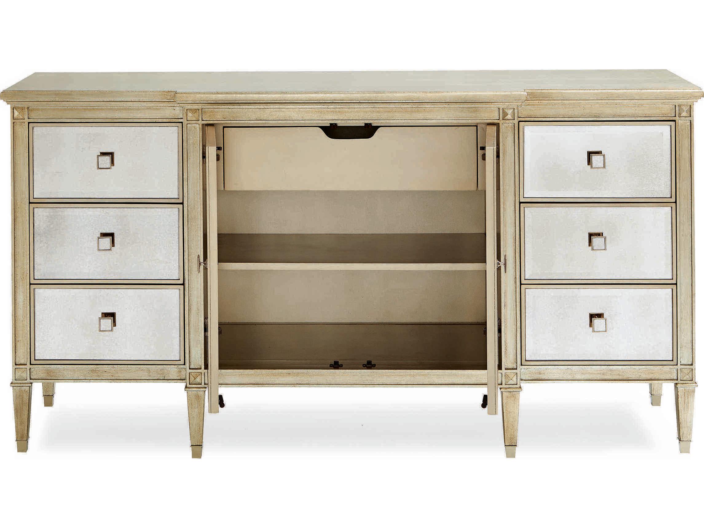 Caracole Classic La Dee-Dah Silver Leaf and Antique Mirrored 6-Drawers Double Dresser