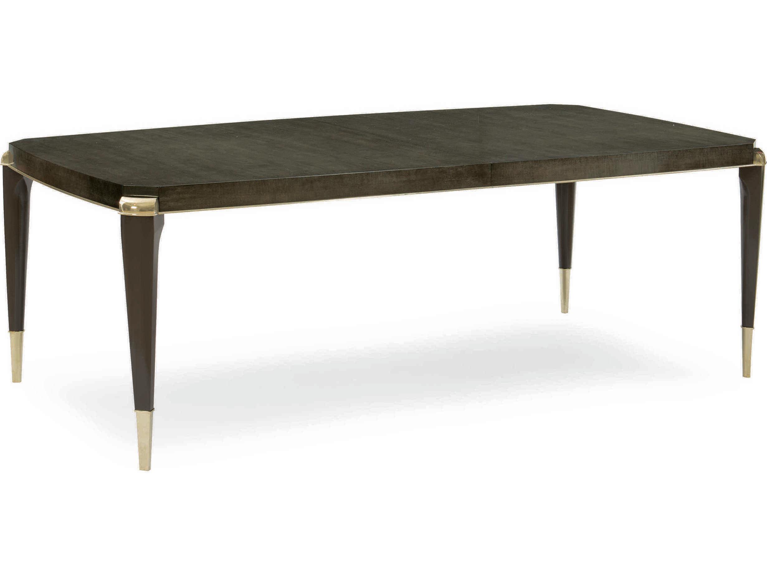 Caracole Classic All Trimmed Out Expandable Charcoal Extendable Rectangular Wood Anegre With Seal Skin Whisper Of Gold Dining Table