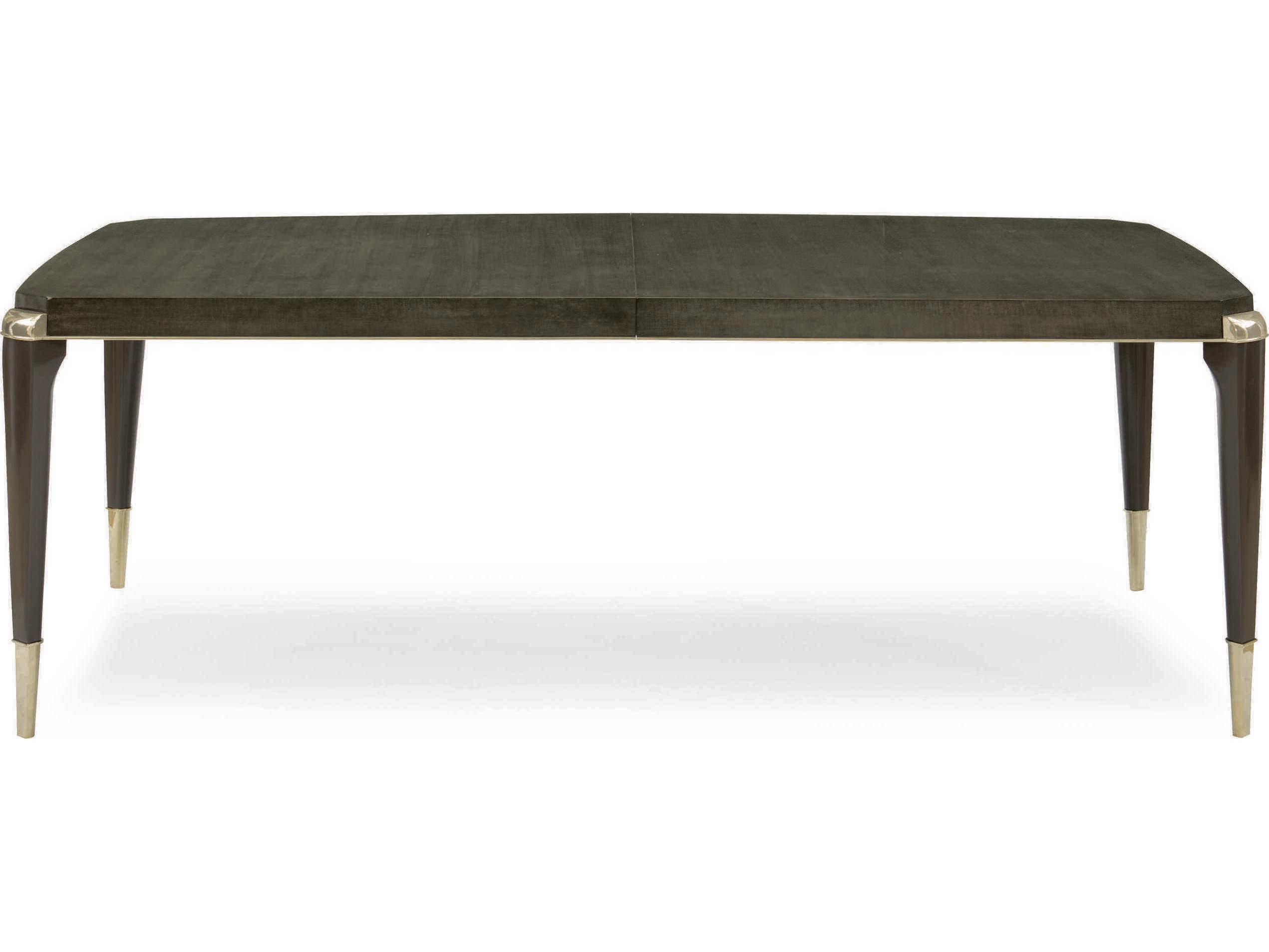 Caracole Classic All Trimmed Out Expandable Charcoal Extendable Rectangular Wood Anegre With Seal Skin Whisper Of Gold Dining Table