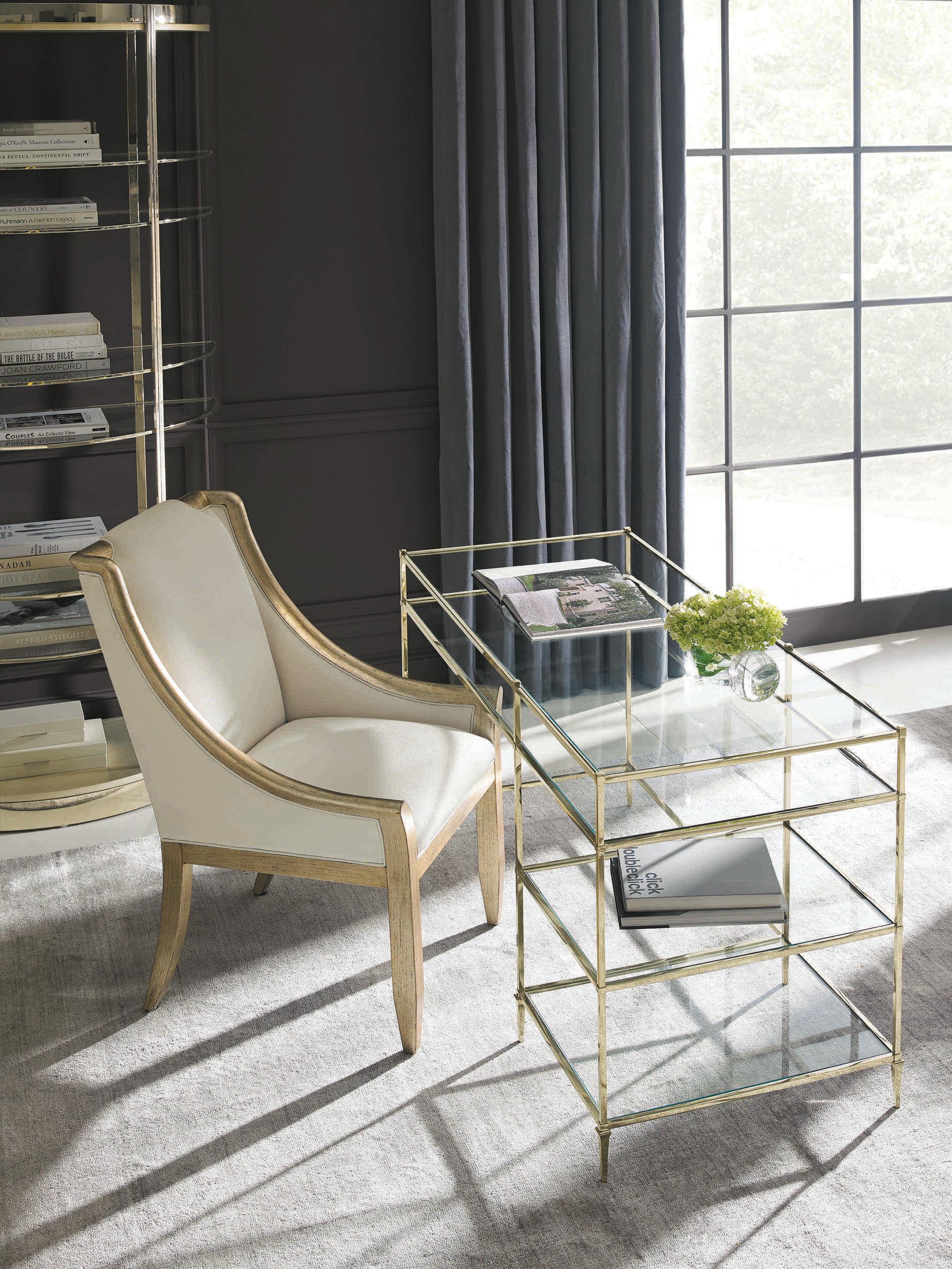 Caracole Classic Up Up and Away Auric Silver Leaf / Whisper of Gold Half Moon Etagere