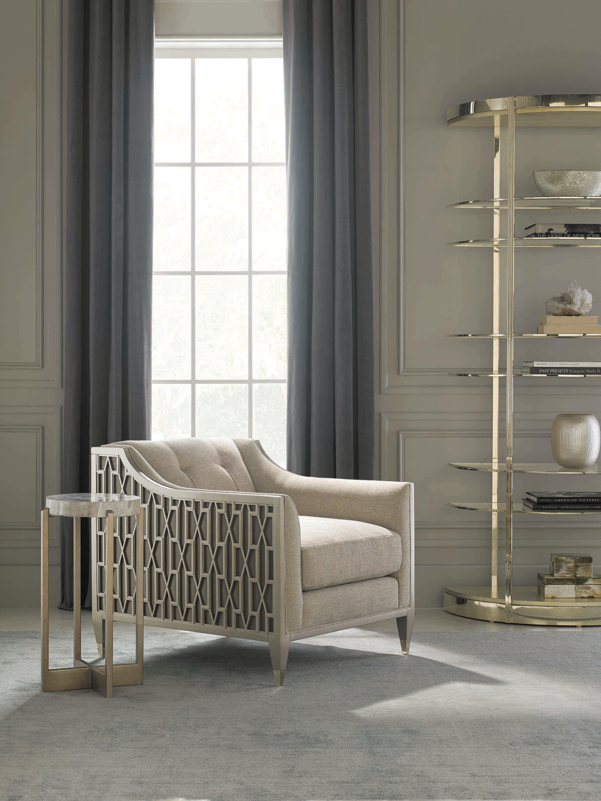 Caracole Classic Up Up and Away Auric Silver Leaf / Whisper of Gold Half Moon Etagere