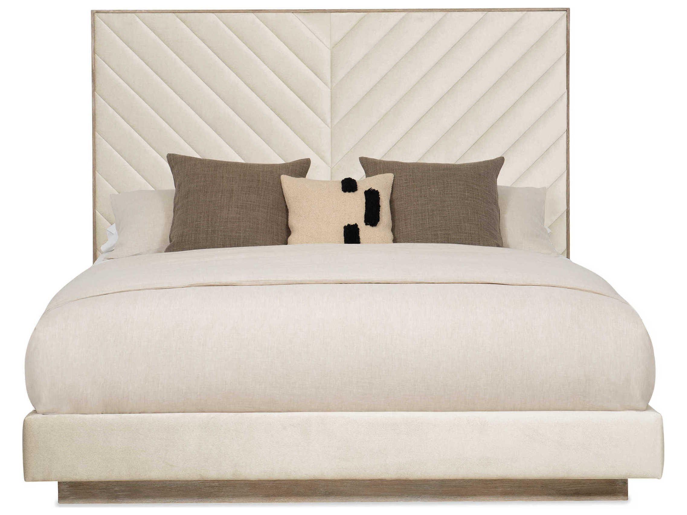 Caracole Classic Meet U in The Middle Ash Driftwood White Wood Upholstered King Platform Bed