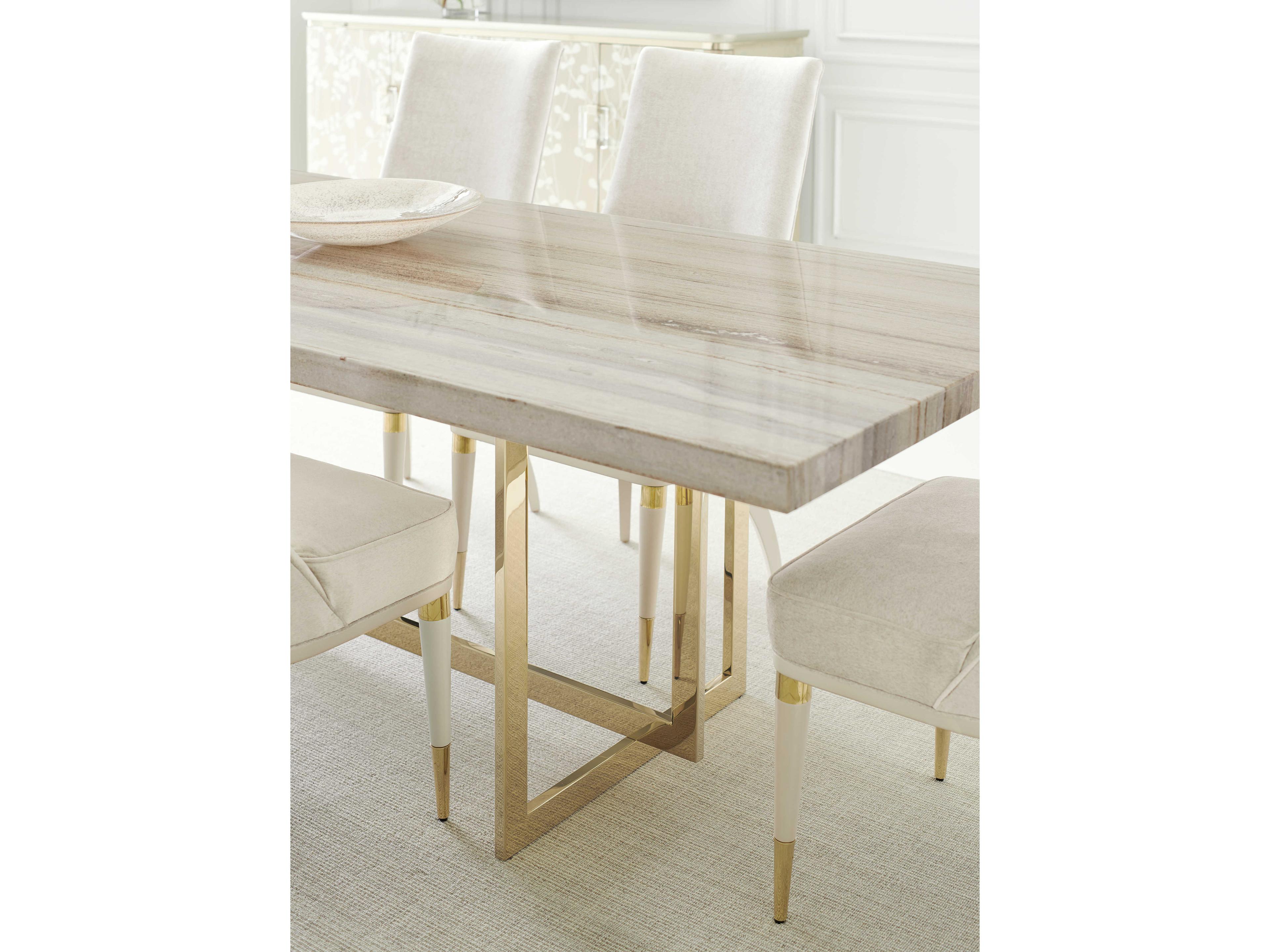 Caracole Classic Wish You Were Here Rectangular Grey Sandstone Whisper Of Gold Dining Table