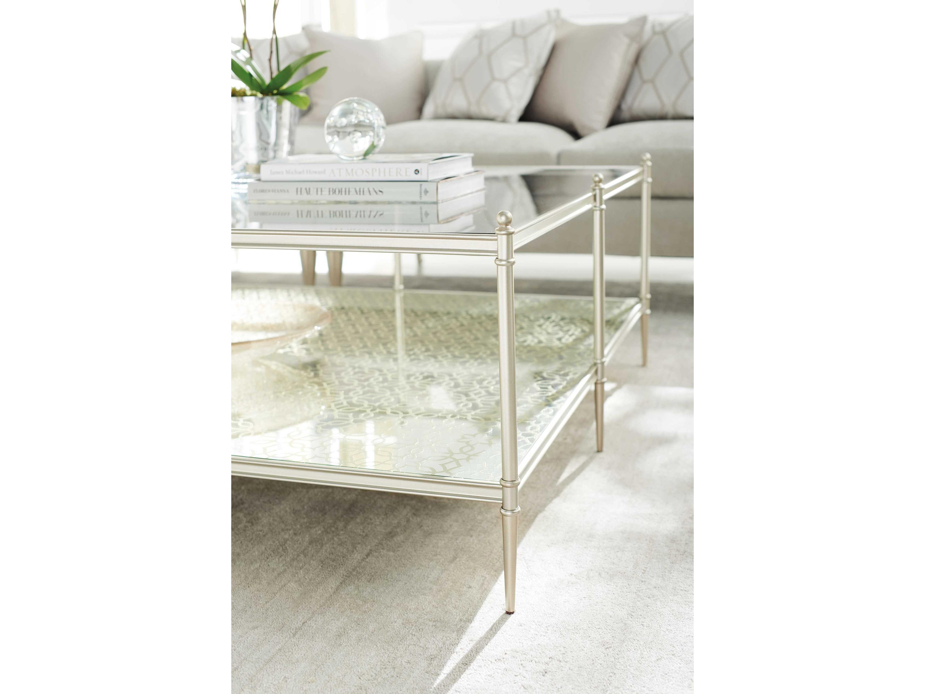 Caracole Classic Perfectly Square 48"Square Glass Neutral Metallic Coffee Table