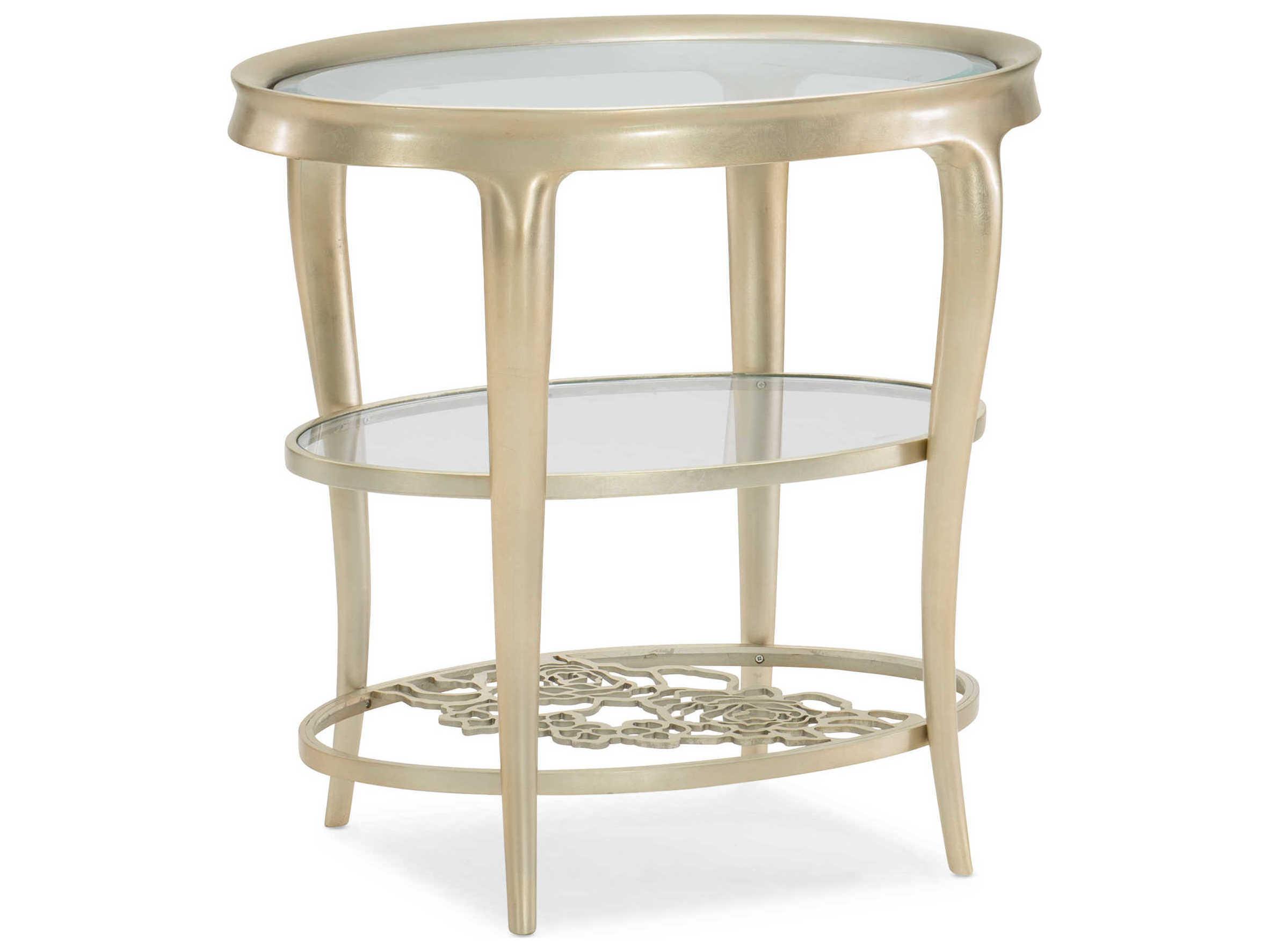 Caracole Classic Wild Flower Oval Glass Oracle End Table